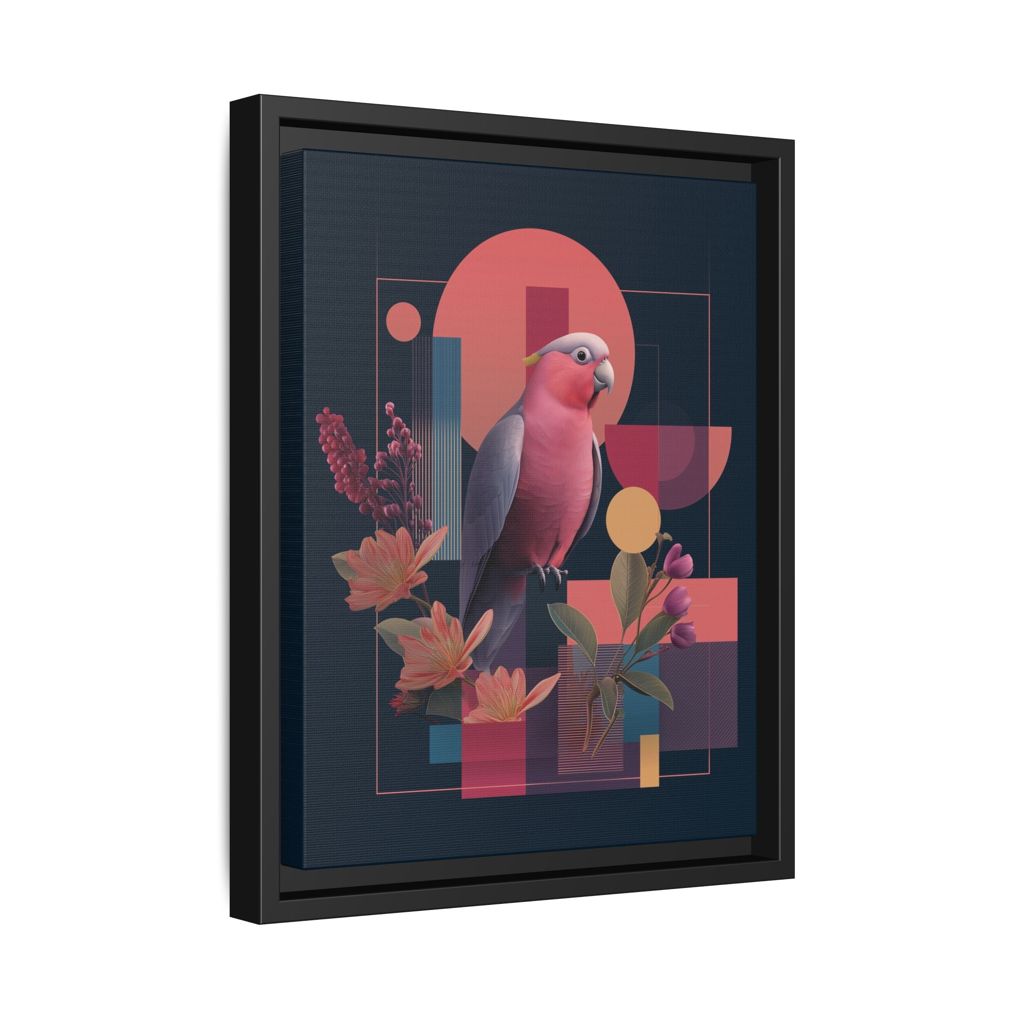 Galah Geometric Framed Print : Stylized Digital Cockatoo Portrait, Contemporary Abstract Botanical    |   Custom Orders Accepted