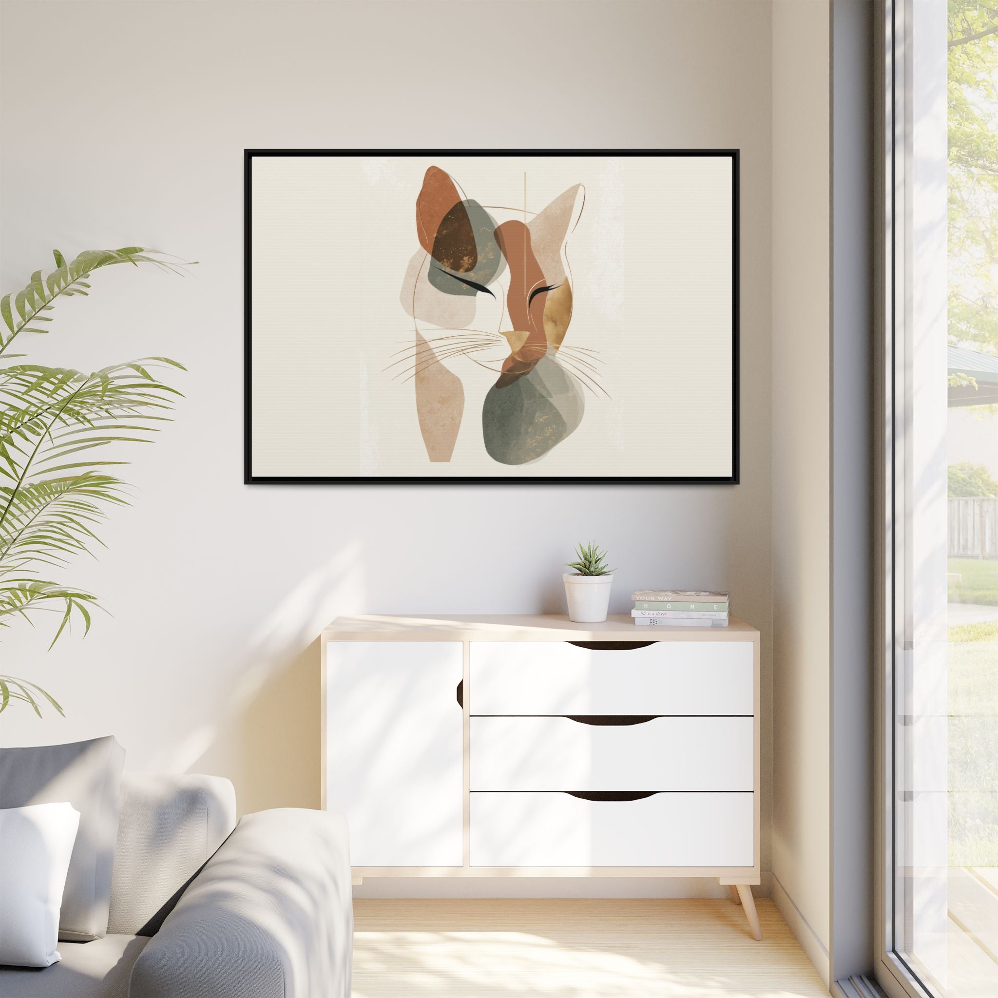 Feline Geometry: Abstract Cat Portrait, Minimalist Earth Tones   |  Personalized & Custom Orders Available