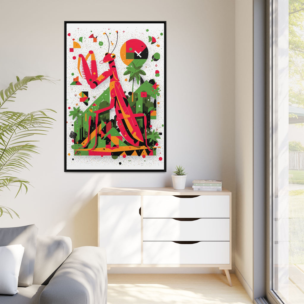 Praying Mantis in Bloom: Geometric Insect Portrait, Abstract Digital Illustration   |    Custom Orders Available