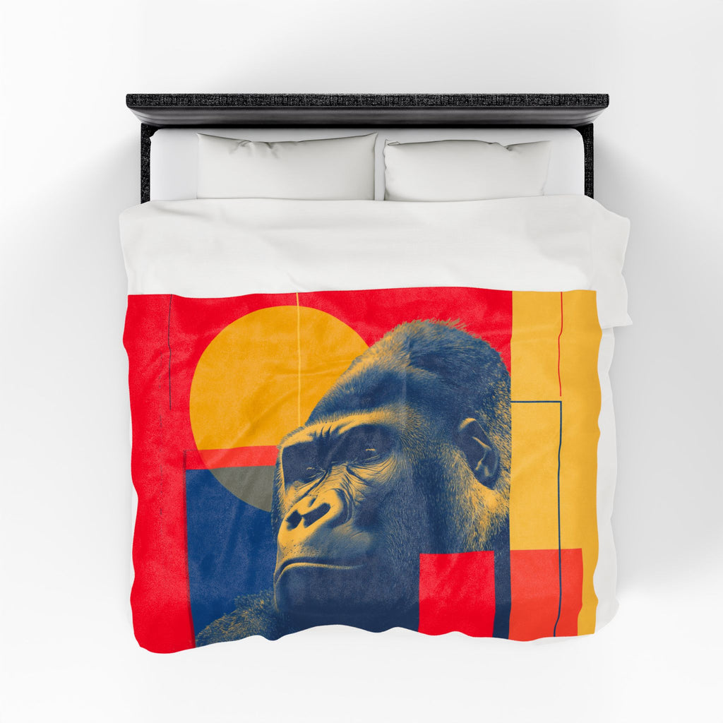 Geometric Gorilla Plush Blanket : Gorilla Portrait, Modern Art Design, Duotone Animal Graphic   |  Personalized & Custom Orders Available