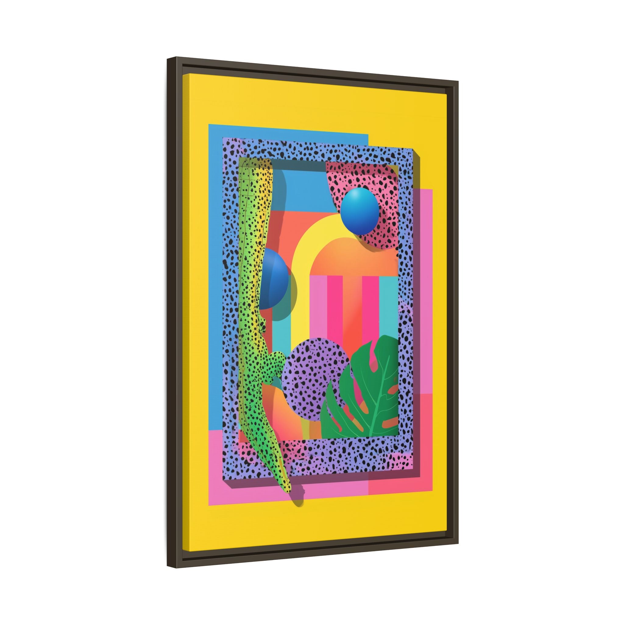 Geometric Rhythms: Abstract Layers of Color, Dimensional Shapes and Tropical Elements, Vibrant Modern Art Composition   |   Custom Orders