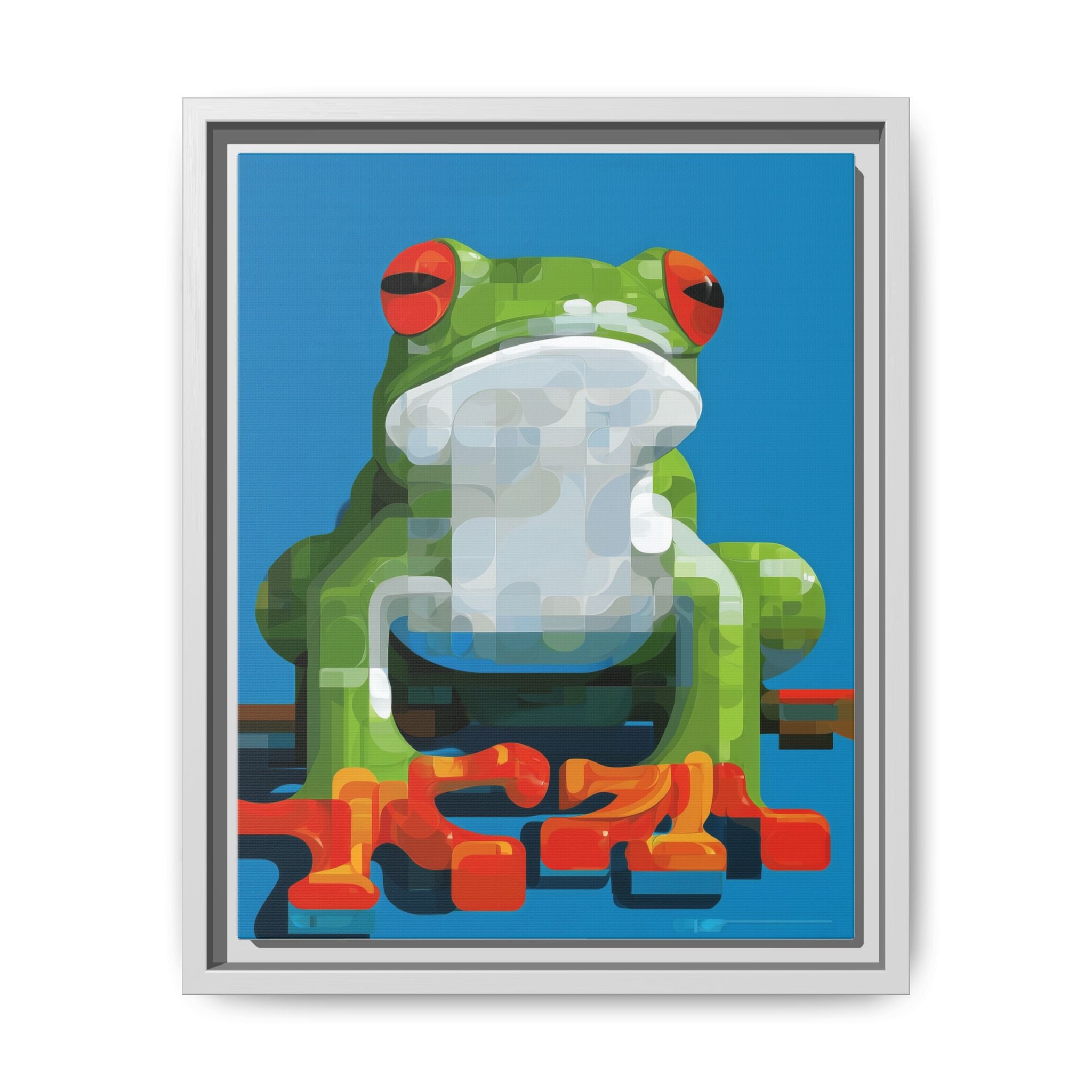 Pixel Frog Framed Print : Geometric Digital Art, Mosaic Amphibian Portrait   |  Personalized & Custom Orders Available