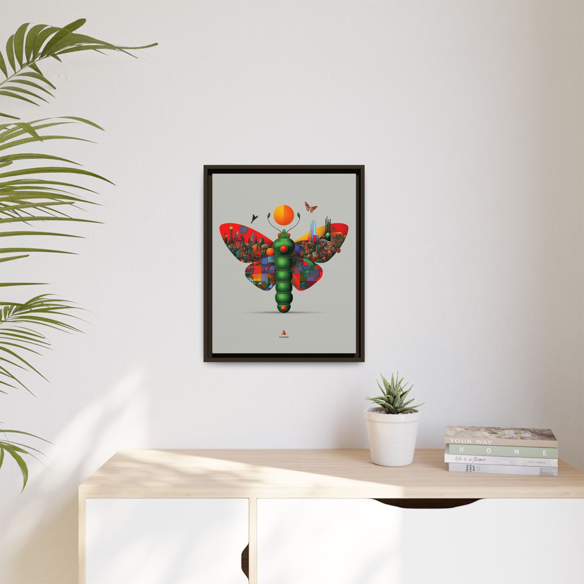 Urban Metamorphosis Framed Print: Geometric Cityscape Butterfly, Digital Surrealism Collage   |  Custom Orders Available