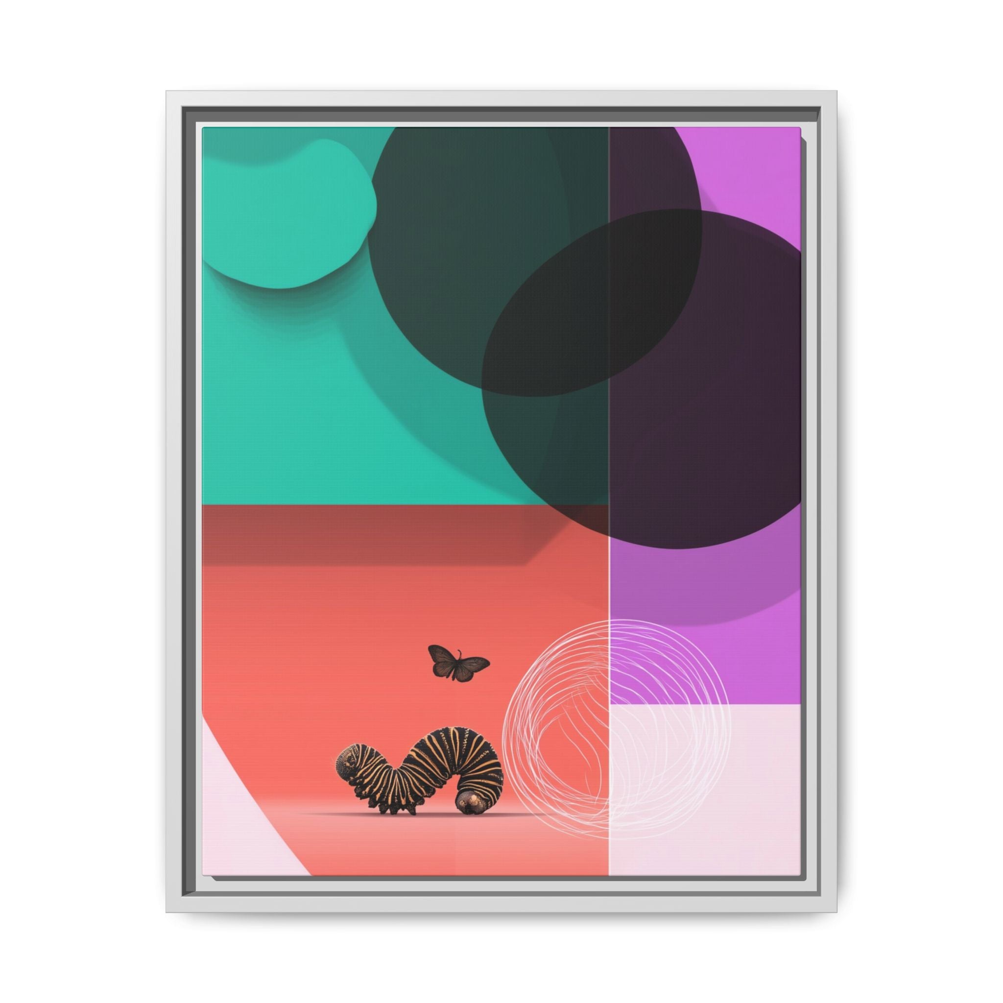 Striped Caterpillar and Butterfly Framed Print , Mid-Century Modern Color Blocks   |  Personalized & Custom Orders Available