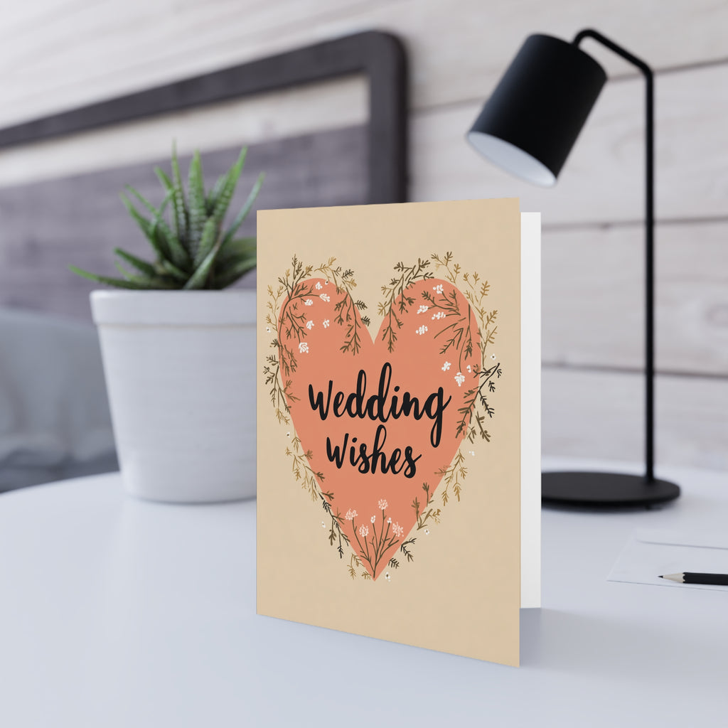 Wedding Wishes Greeting Card — Floral Heart Wedding Card for Newlyweds