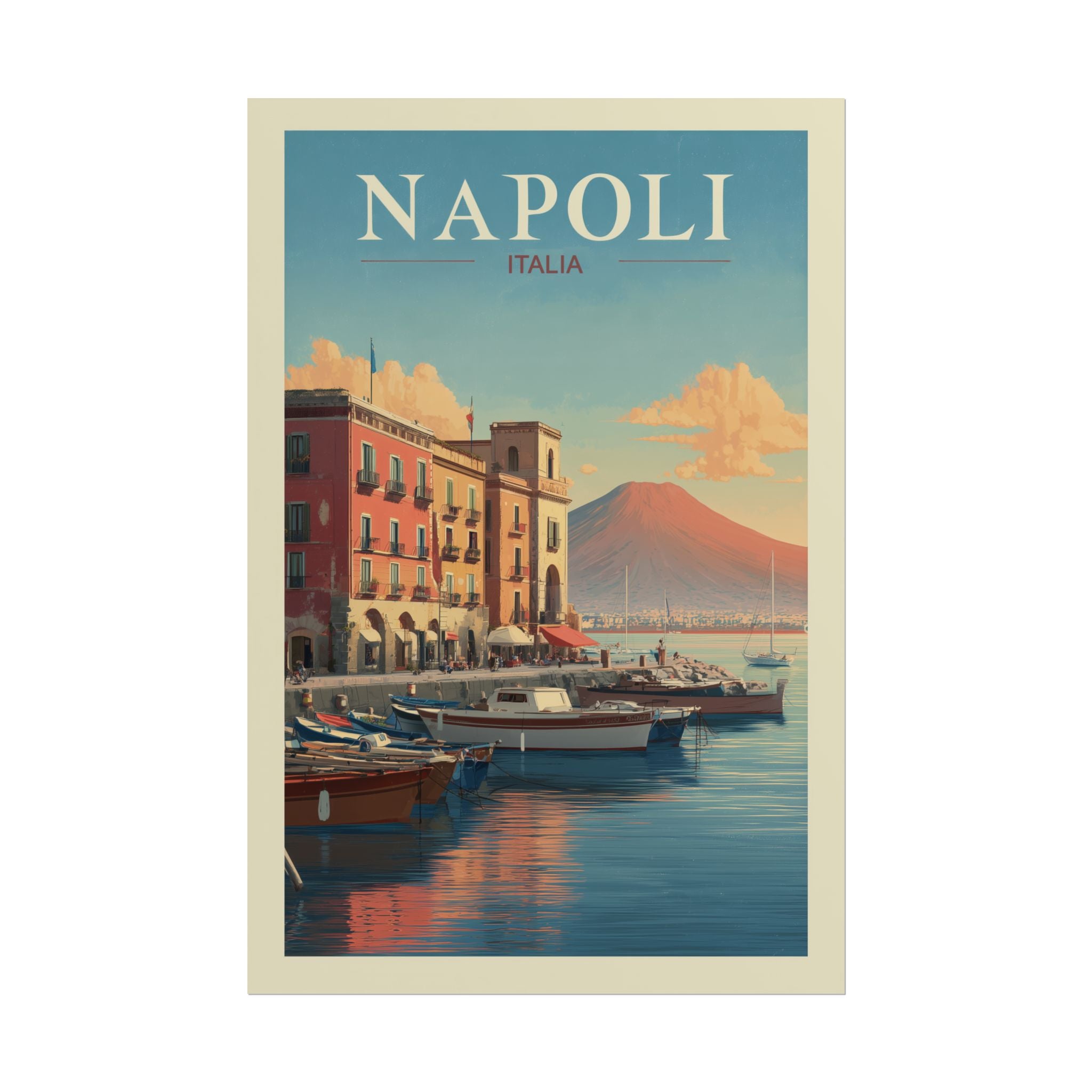 Naples Golden Hour: Vintage Italian Coastal Poster, Mediterranean Waterfront Landscape   |    Custom Orders Available