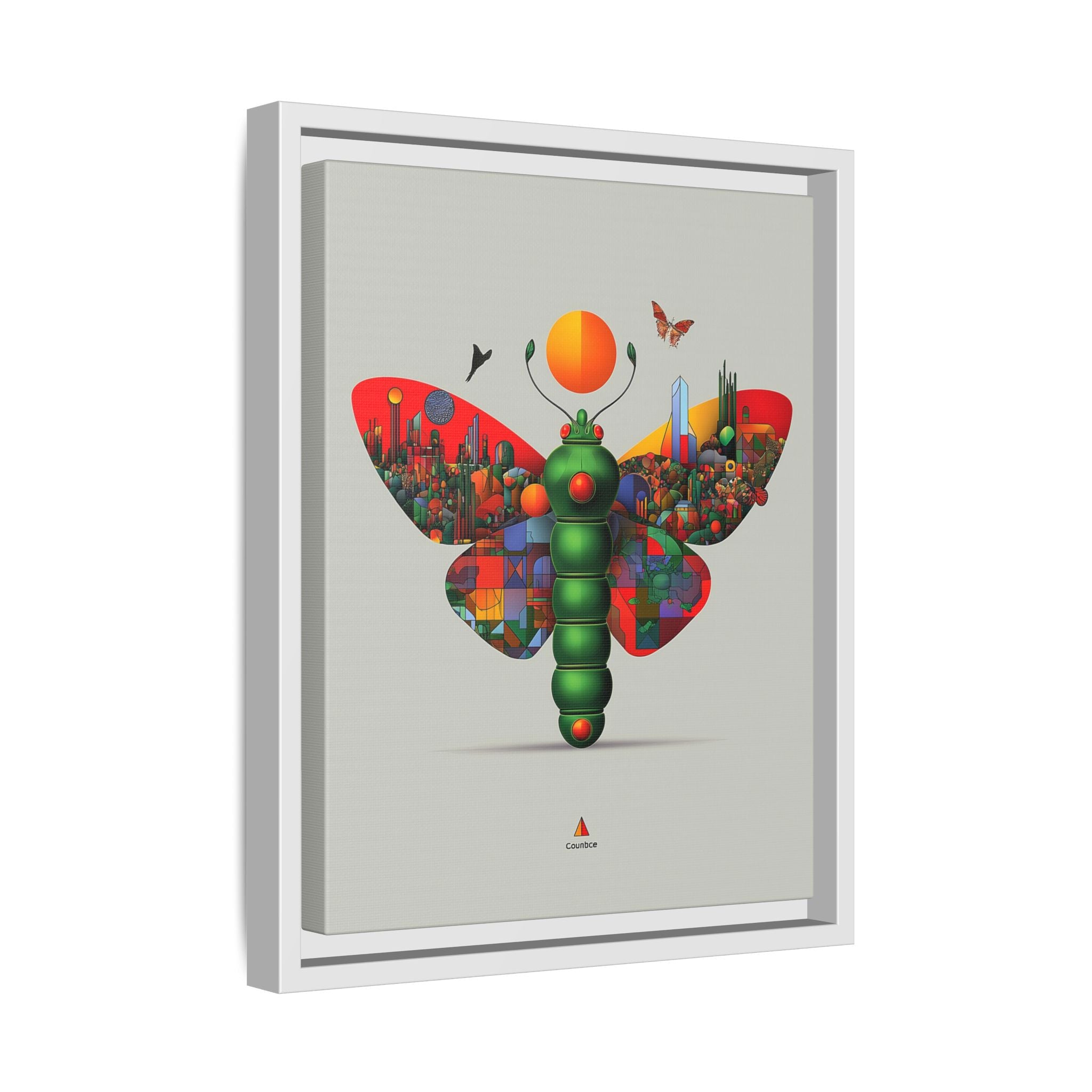 Urban Metamorphosis Framed Print: Geometric Cityscape Butterfly, Digital Surrealism Collage   |  Custom Orders Available
