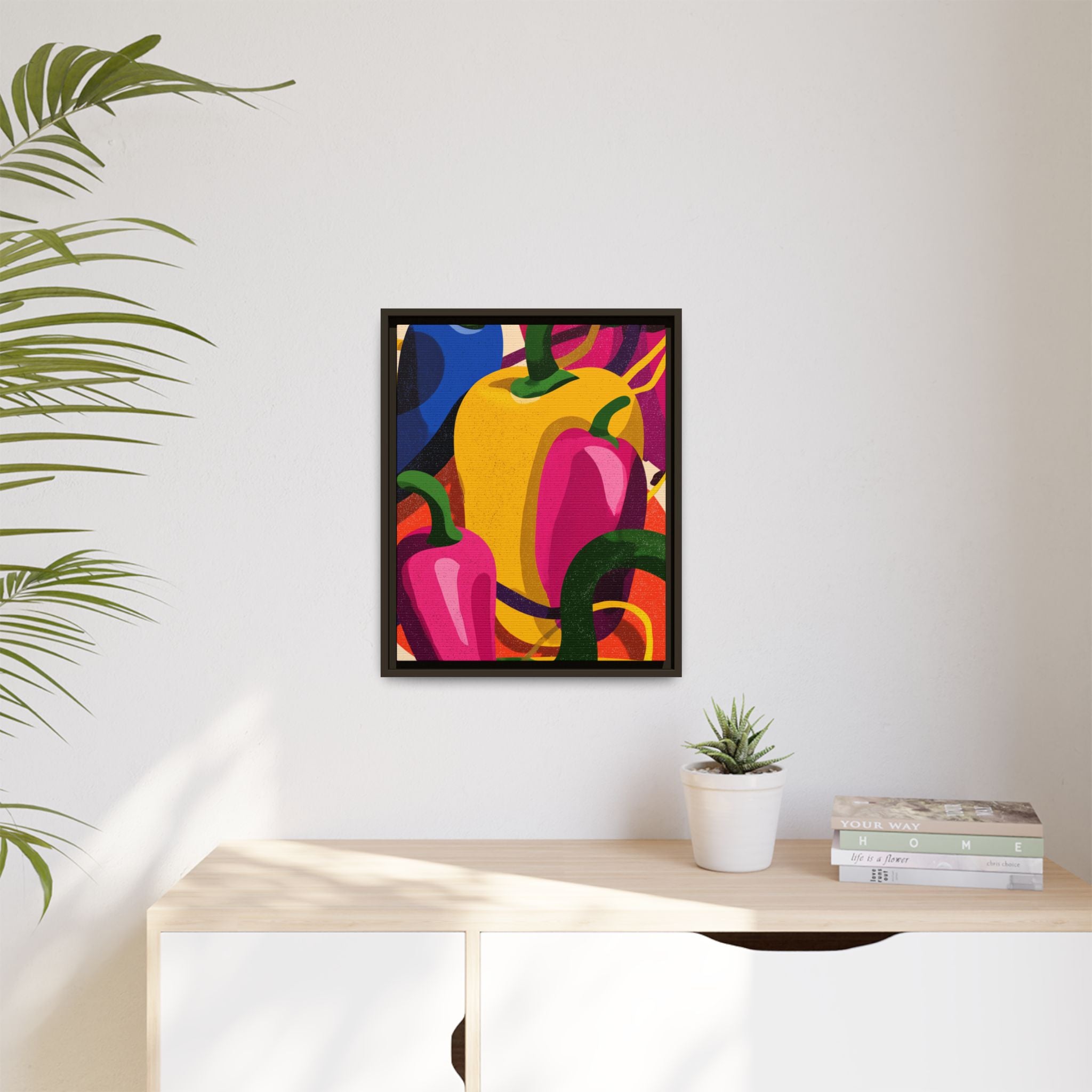 Canvas Art, Abstract Geometric Bell Peppers, Framed Wall Decor Print, Kitchen Wall Art, Modern Home Decor, Foodie Gift