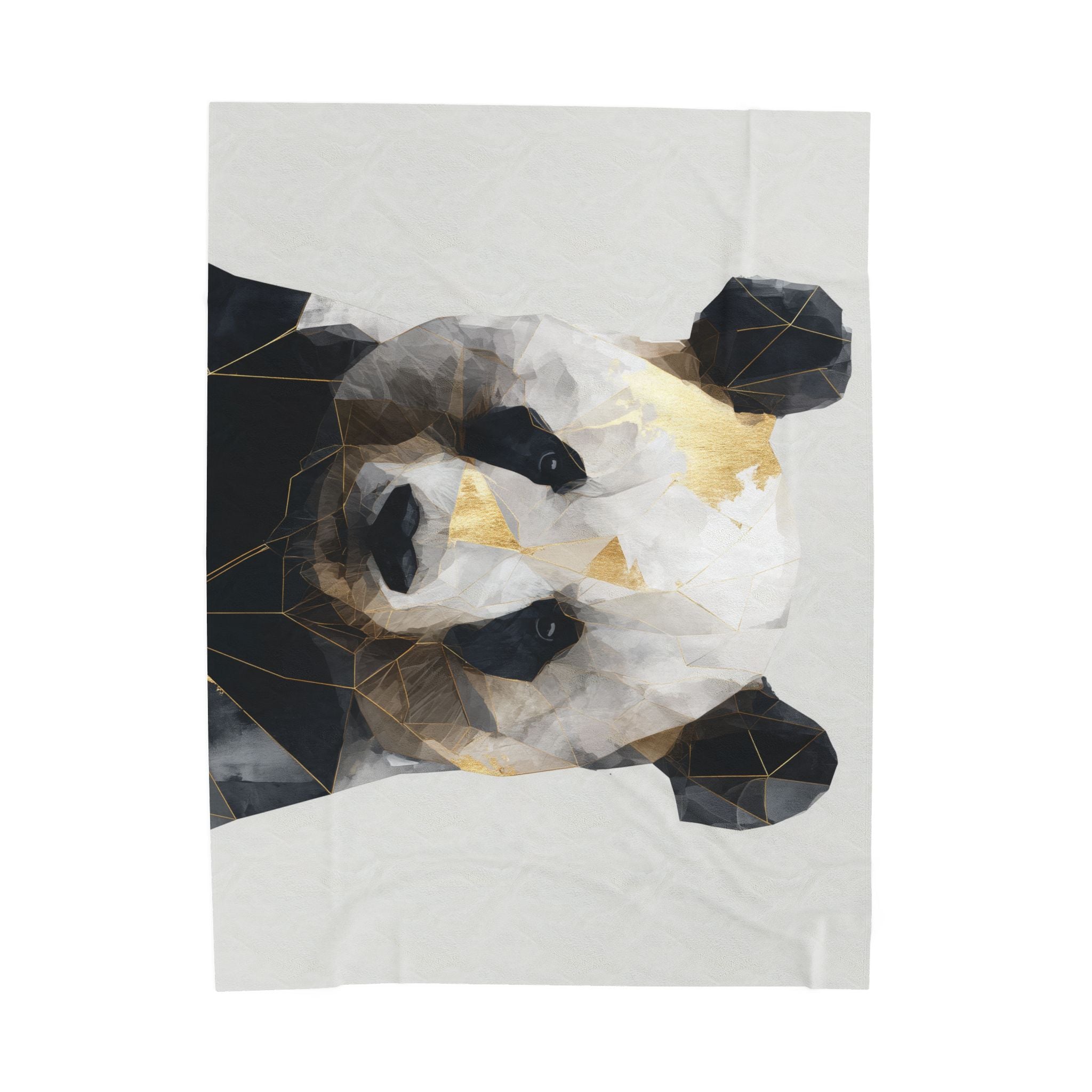 Velveteen Plush Blanket Geometric Panda Blanket: Modern Animal Art, Metallic Gold Design   |  Personalized & Custom Orders Available