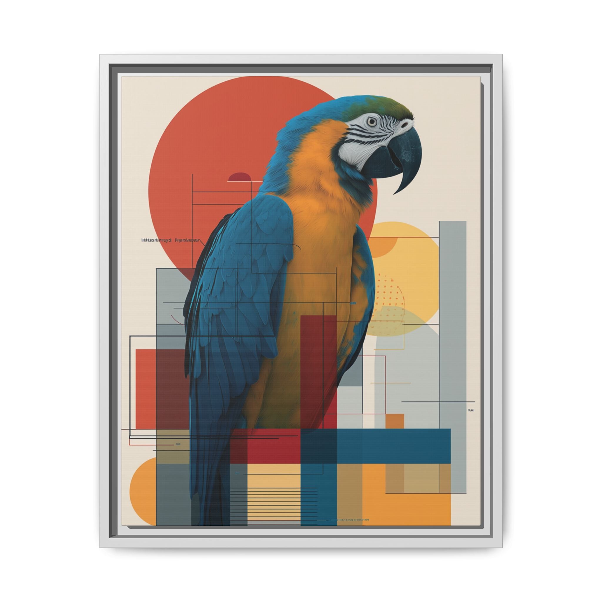 Vibrant Macaw Geometric Framed Print: Avian Realism, Modern Abstract Composition   |  Personalized & Custom Orders Available