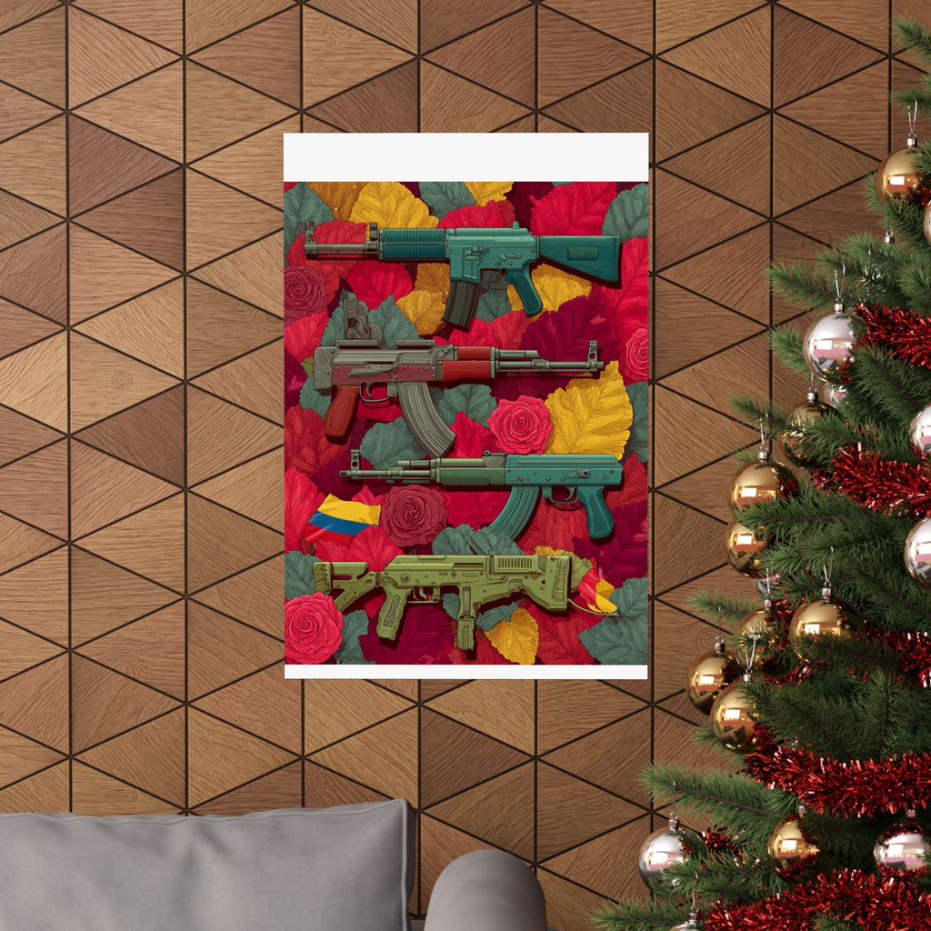 Vibrant Gun Art Vertical Poster, Unique Wall Decor, Military Theme Art, Home Office Decoration, Gift for Gun Enthusiasts
