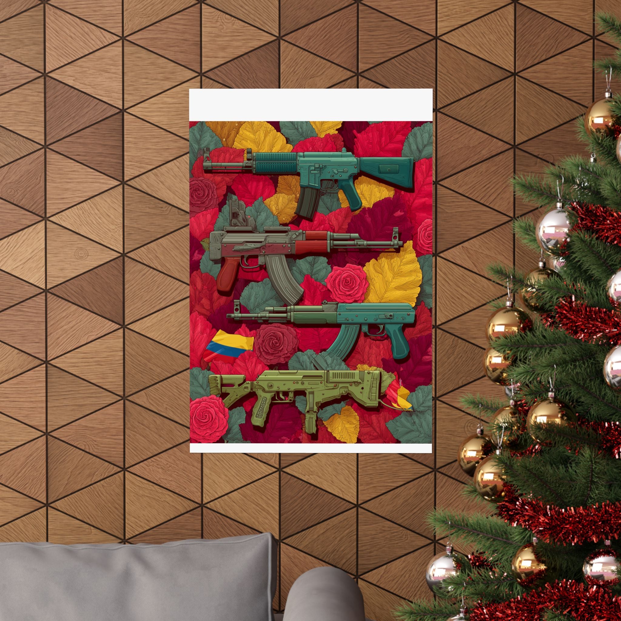 Vibrant Gun Art Vertical Poster, Unique Wall Decor, Military Theme Art, Home Office Decoration, Gift for Gun Enthusiasts