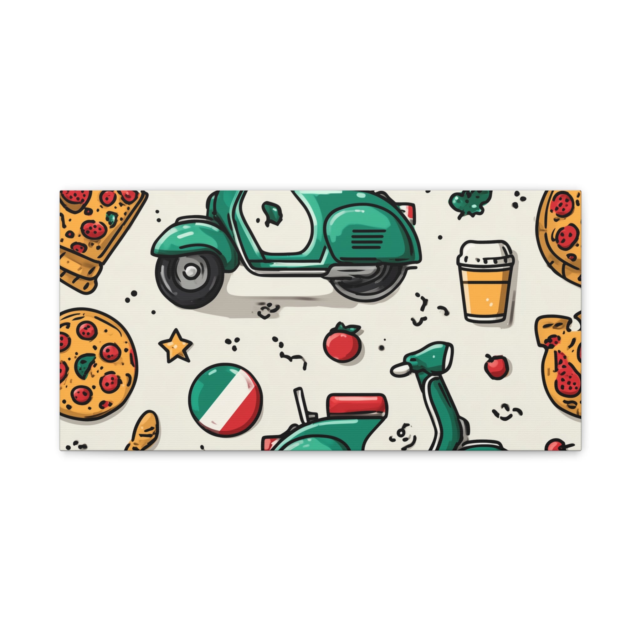 Vibrant Travel Nostalgia Canvas Art, Scooter Decor, Foodie Wall Art, Fun Home Decor, Gift for Adventurers, Kitchen Wall Hanging