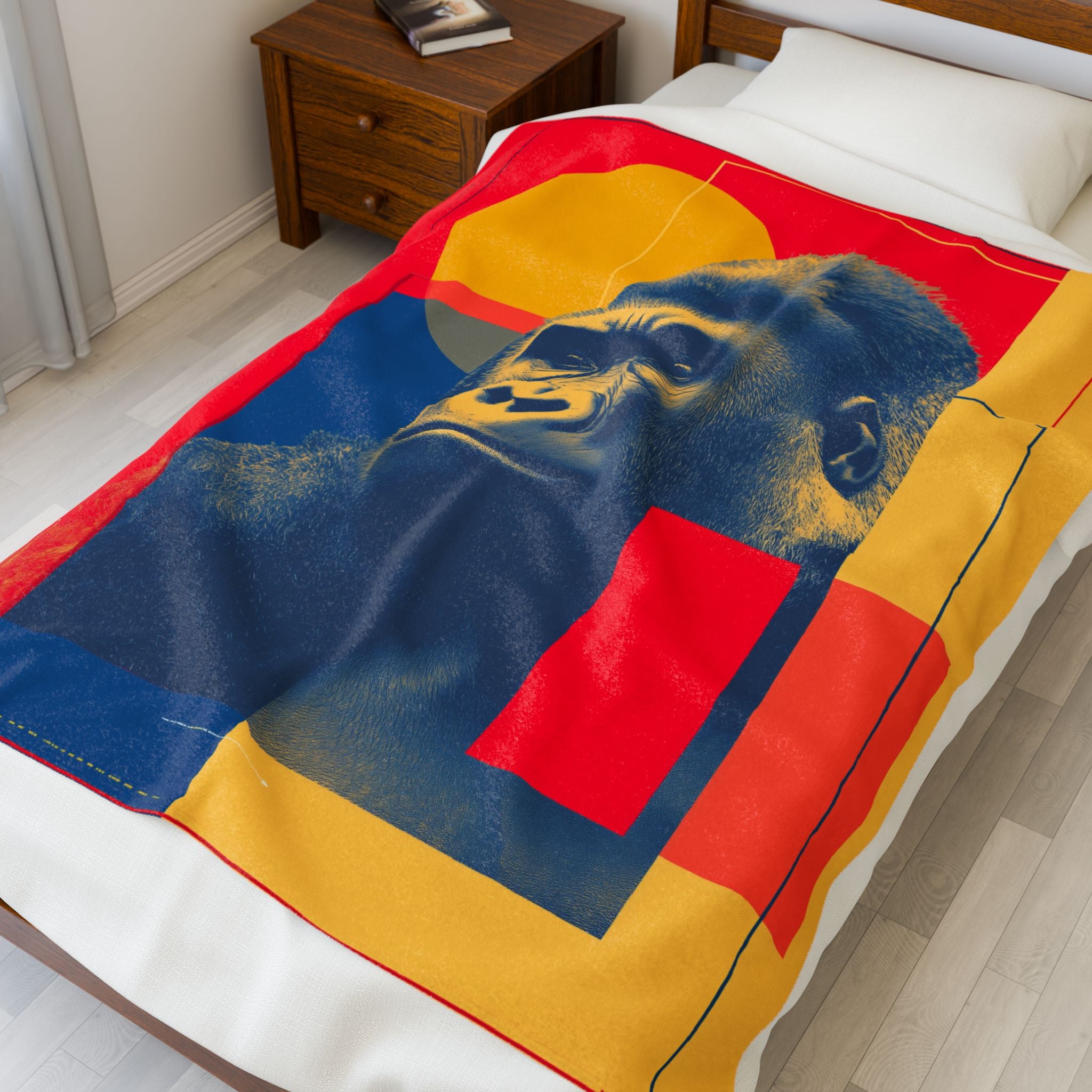 Geometric Gorilla Plush Blanket : Gorilla Portrait, Modern Art Design, Duotone Animal Graphic   |  Personalized & Custom Orders Available