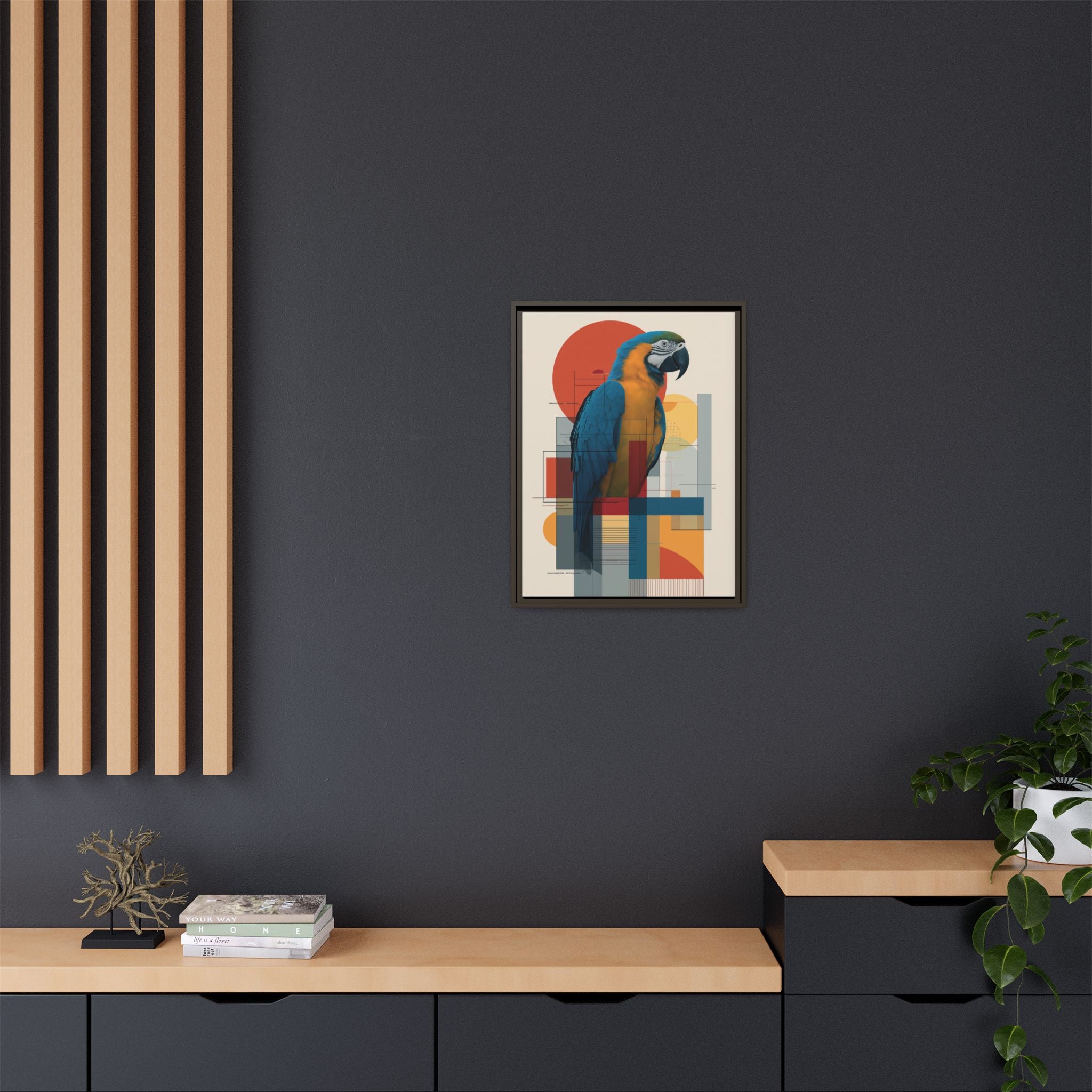 Macaw in Geometric Harmony: Modern Avian Portrait, Architectural Abstract Composition   |    Custom Orders Available
