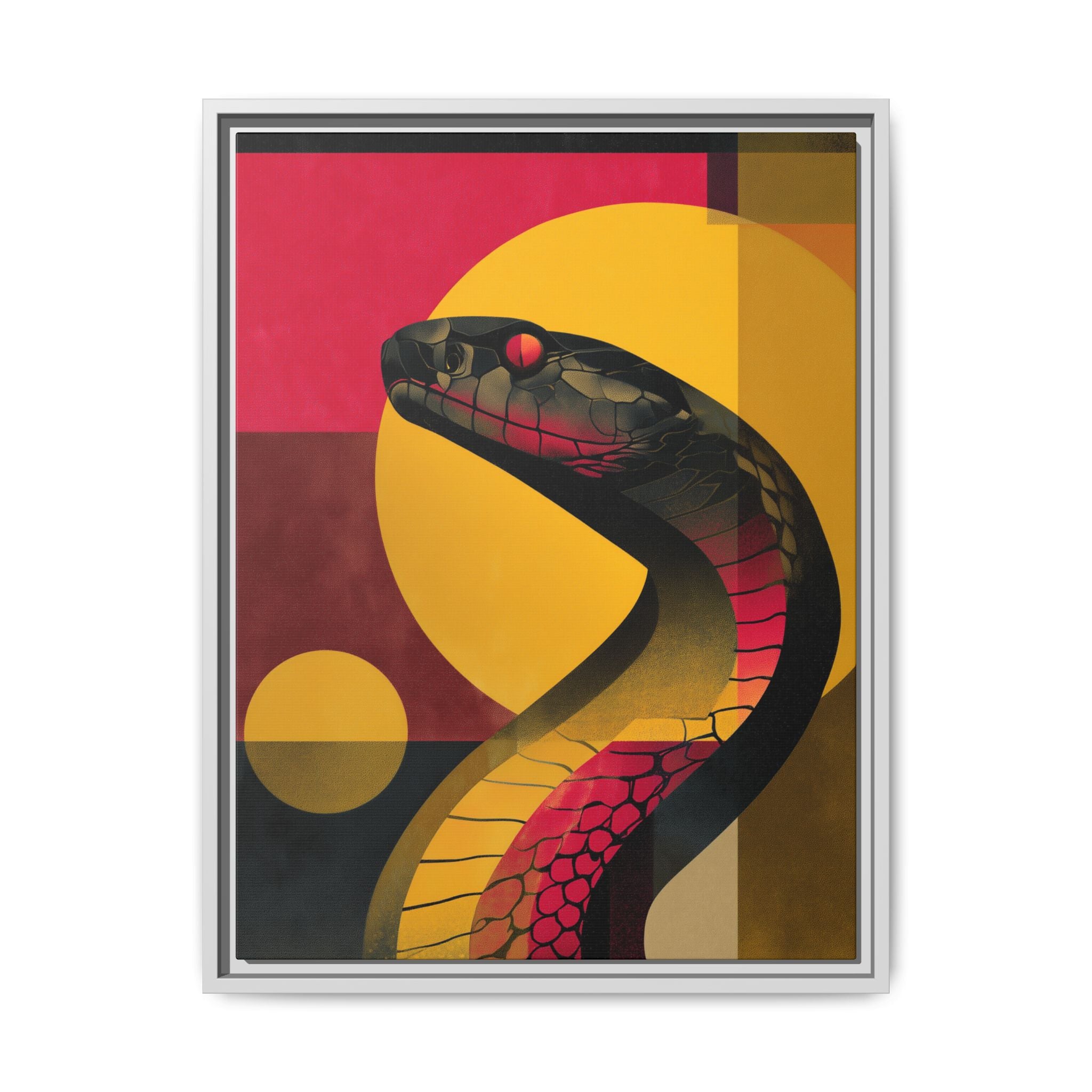 Framed Print, Geometric Snake Wall Art Print, Matte Canvas Picture, Home Decor Gift, Multi-color Serpent Poster, Modern Abstract Artwork