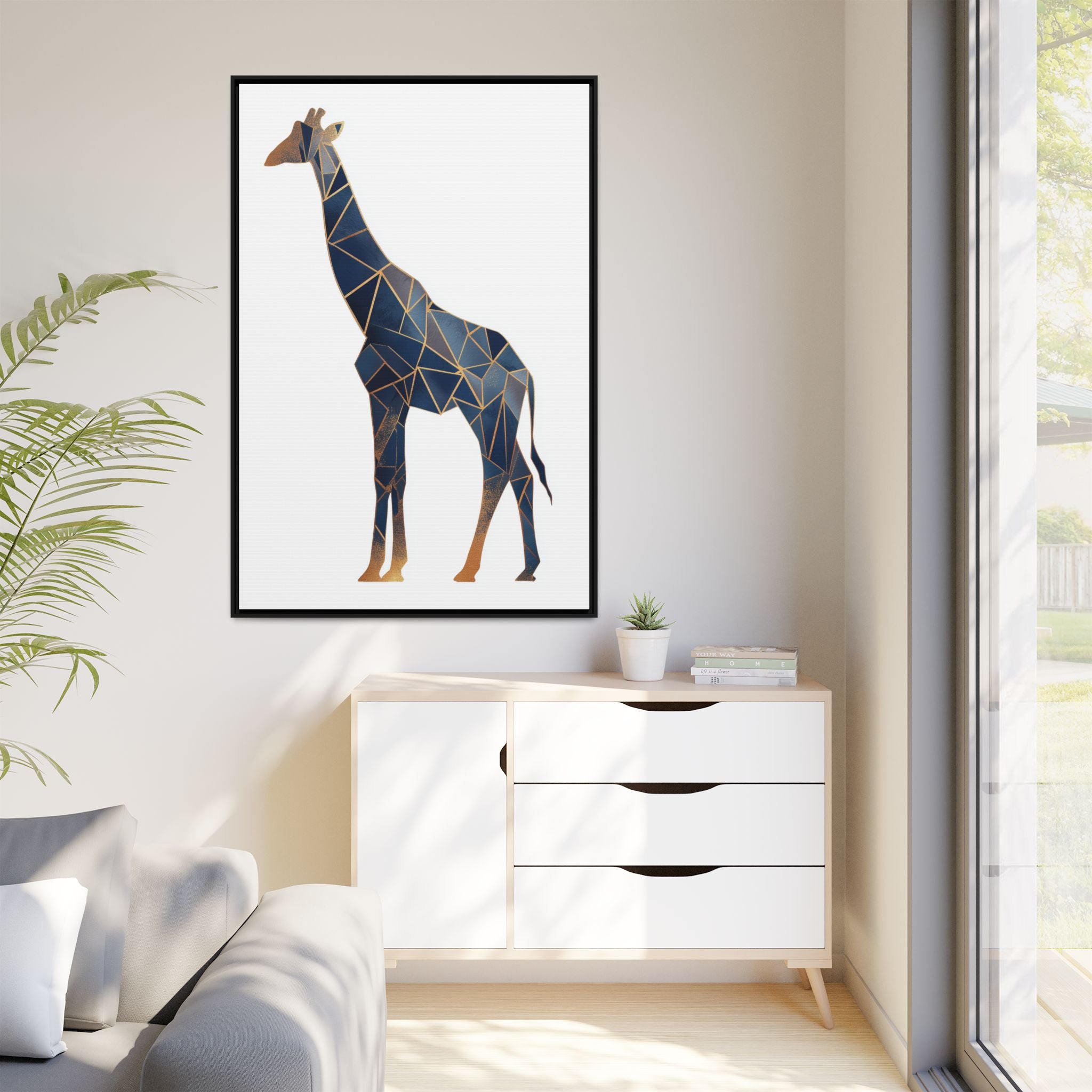 Geometric Giraffe Framed Print : Faceted Blue Mosaic, Modern Wildlife Art   |  Personalized & Custom Orders Available