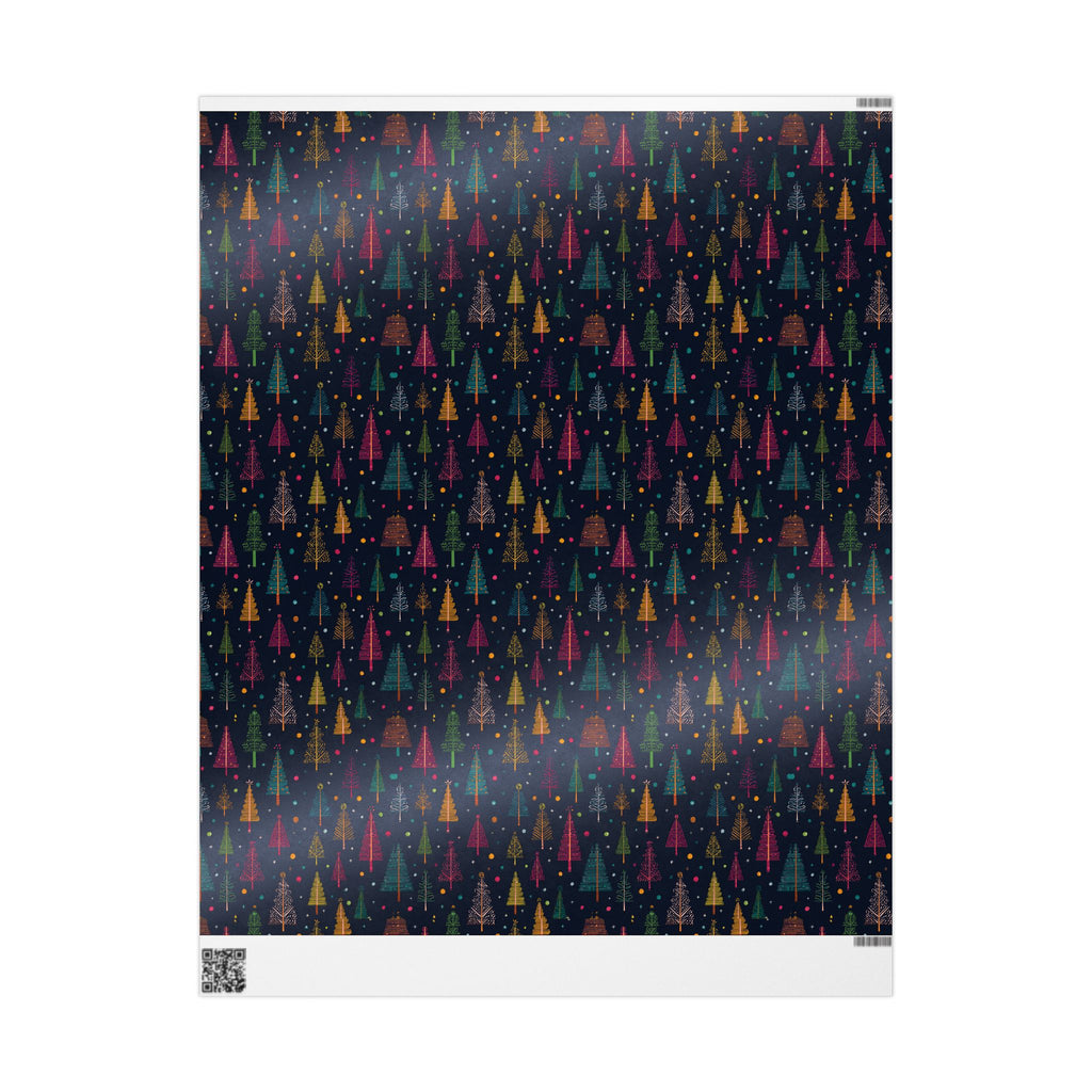 Christmas Tree Wrapping Paper Roll – Dark Navy Holiday Gift Wrap with Colorful Trees
