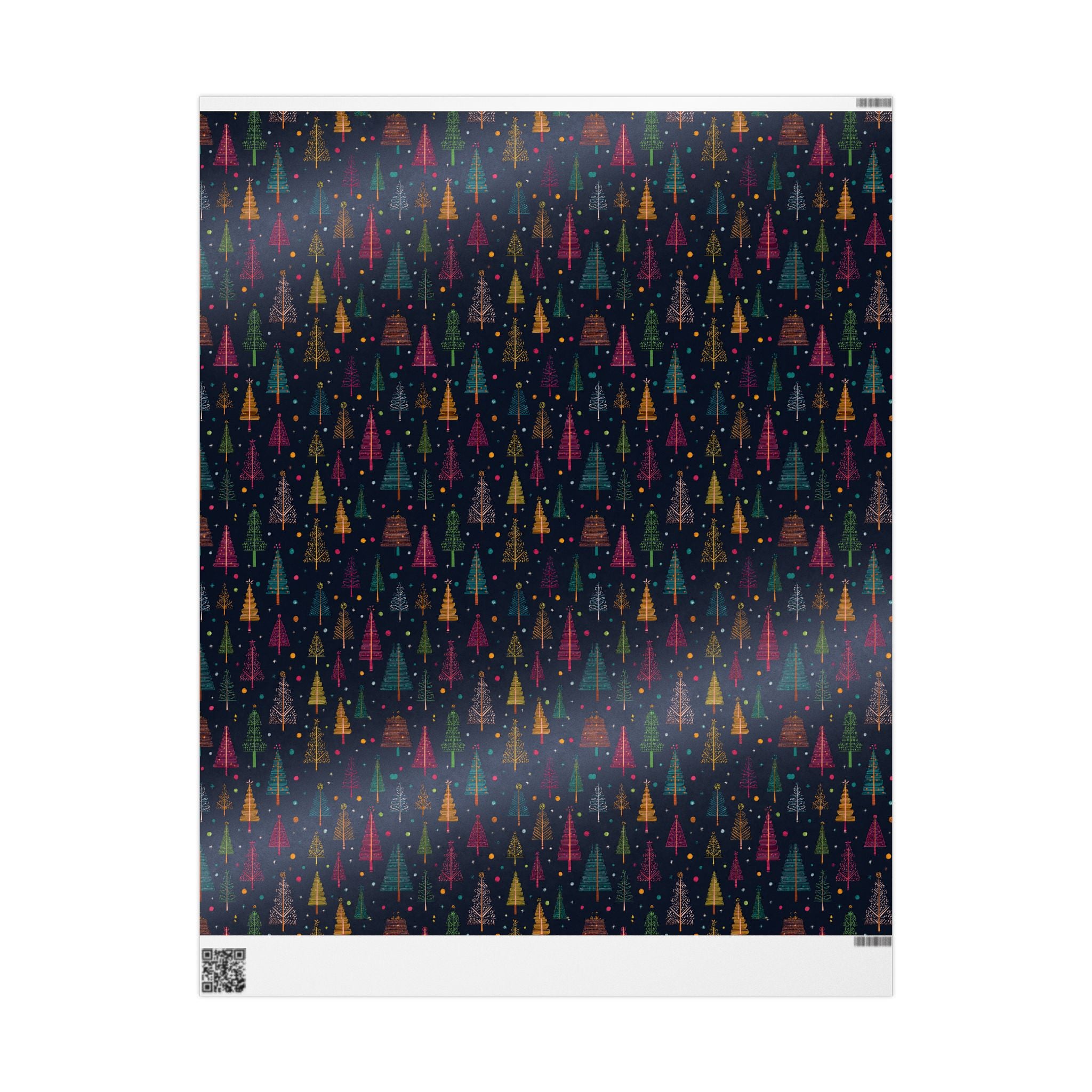 Christmas Tree Wrapping Paper Roll – Dark Navy Holiday Gift Wrap with Colorful Trees