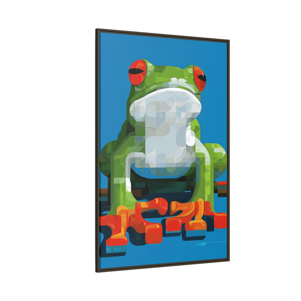 Pixel Frog Framed Print : Geometric Digital Art, Mosaic Amphibian Portrait   |  Personalized & Custom Orders Available