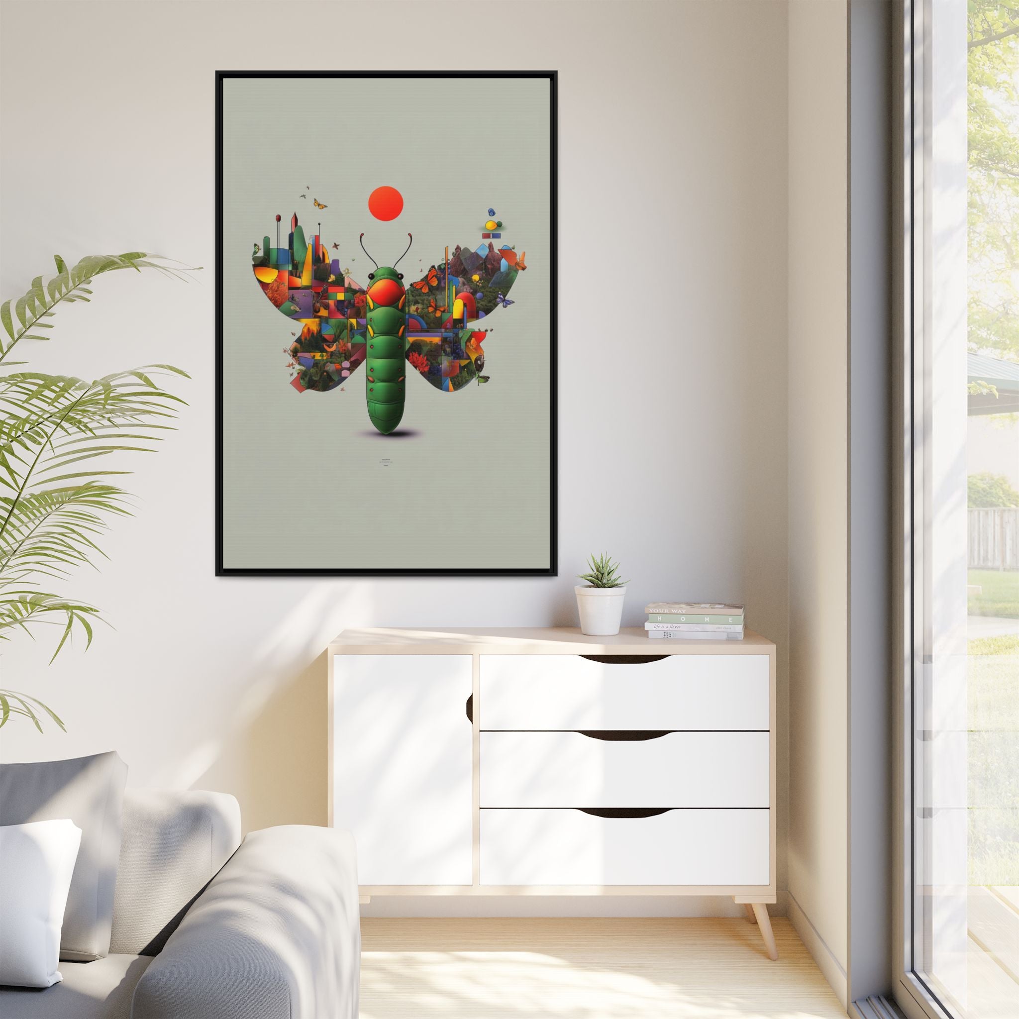 Geometric Chrysalis Framed Print : Butterfly Transformation, Digital Abstract Landscape Metaphor   |  Personalized & Custom Orders
