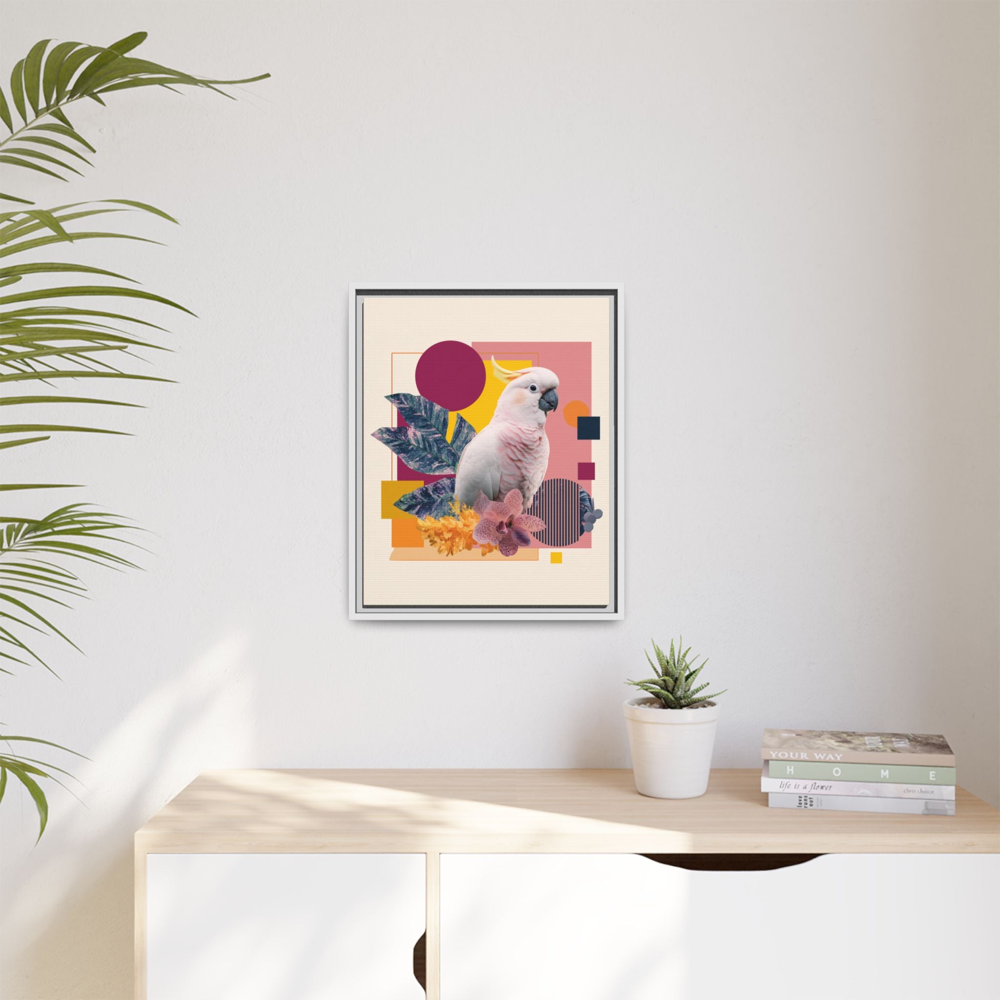Cockatoo Geometric Framed Print : Tropical Digital Collage, Modern Abstract Design   |  Personalized & Custom Orders Available