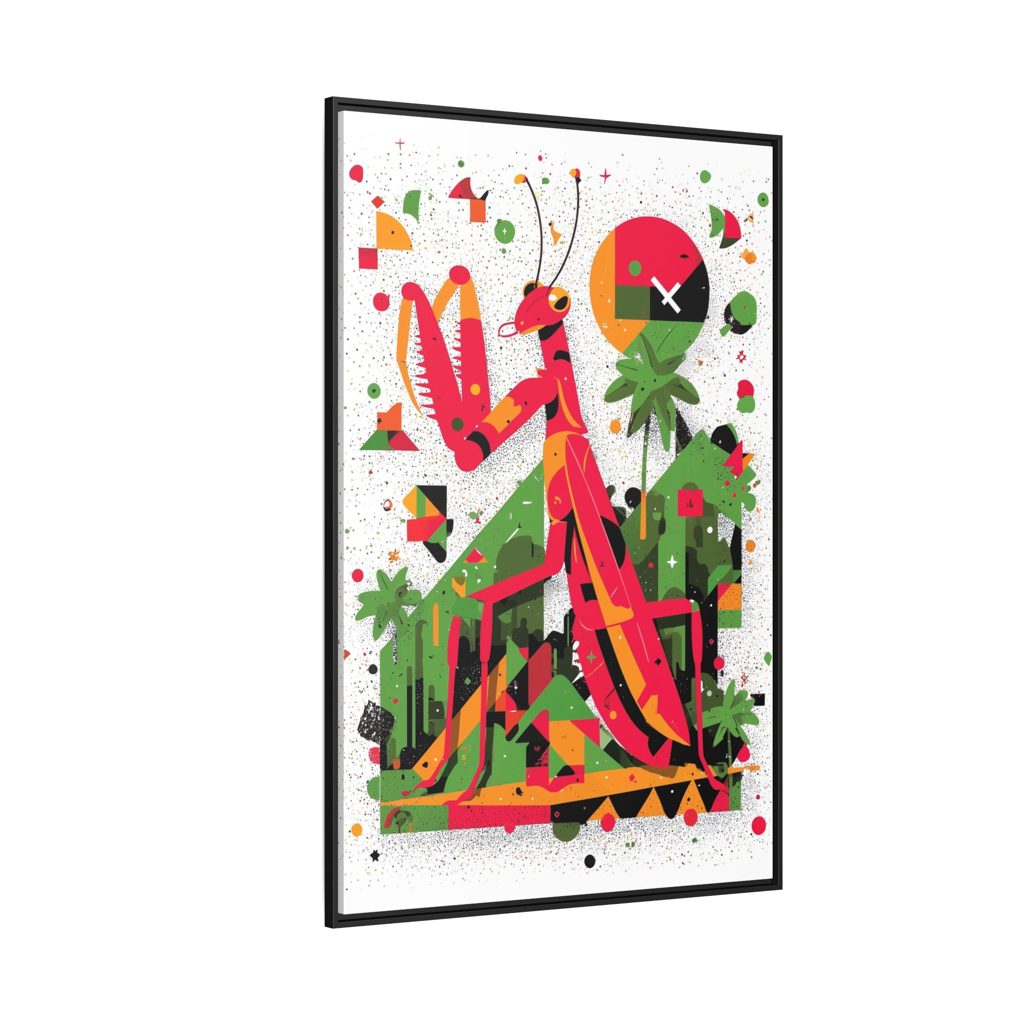 Praying Mantis in Bloom: Geometric Insect Portrait, Abstract Digital Illustration   |    Custom Orders Available