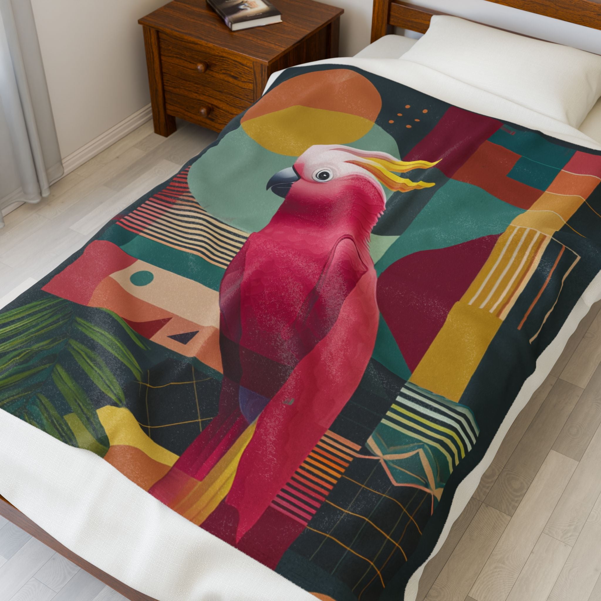 Cockatoo in Geometry Quilt Cover, Doona Cover, Duvet : Mid-Century Modern Bird Art, Tropical Graphic Design   |    Custom Orders Available