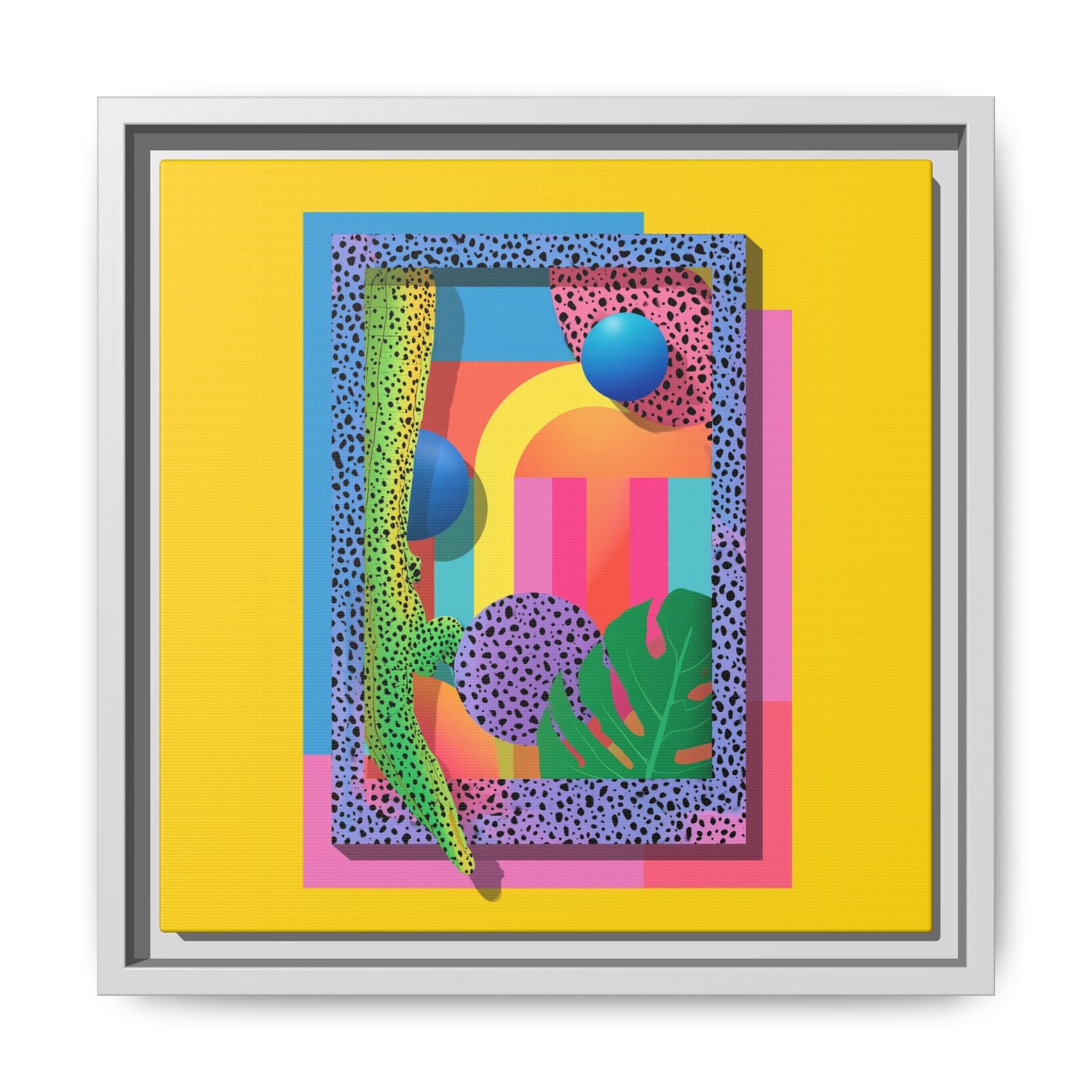 Geometric Rhythms: Abstract Layers of Color, Dimensional Shapes and Tropical Elements, Vibrant Modern Art Composition   |   Custom Orders