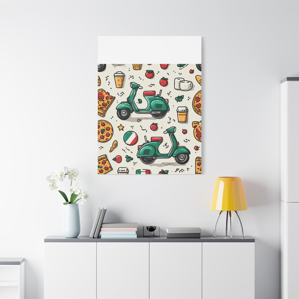 Vibrant Travel Nostalgia Canvas Art, Scooter Decor, Foodie Wall Art, Fun Home Decor, Gift for Adventurers, Kitchen Wall Hanging