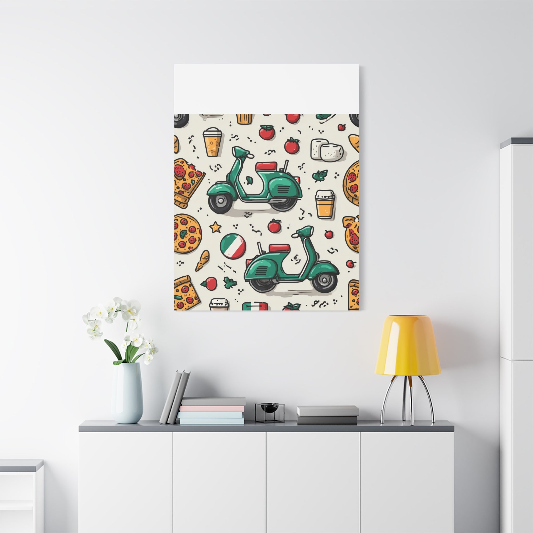 Vibrant Travel Nostalgia Canvas Art, Scooter Decor, Foodie Wall Art, Fun Home Decor, Gift for Adventurers, Kitchen Wall Hanging