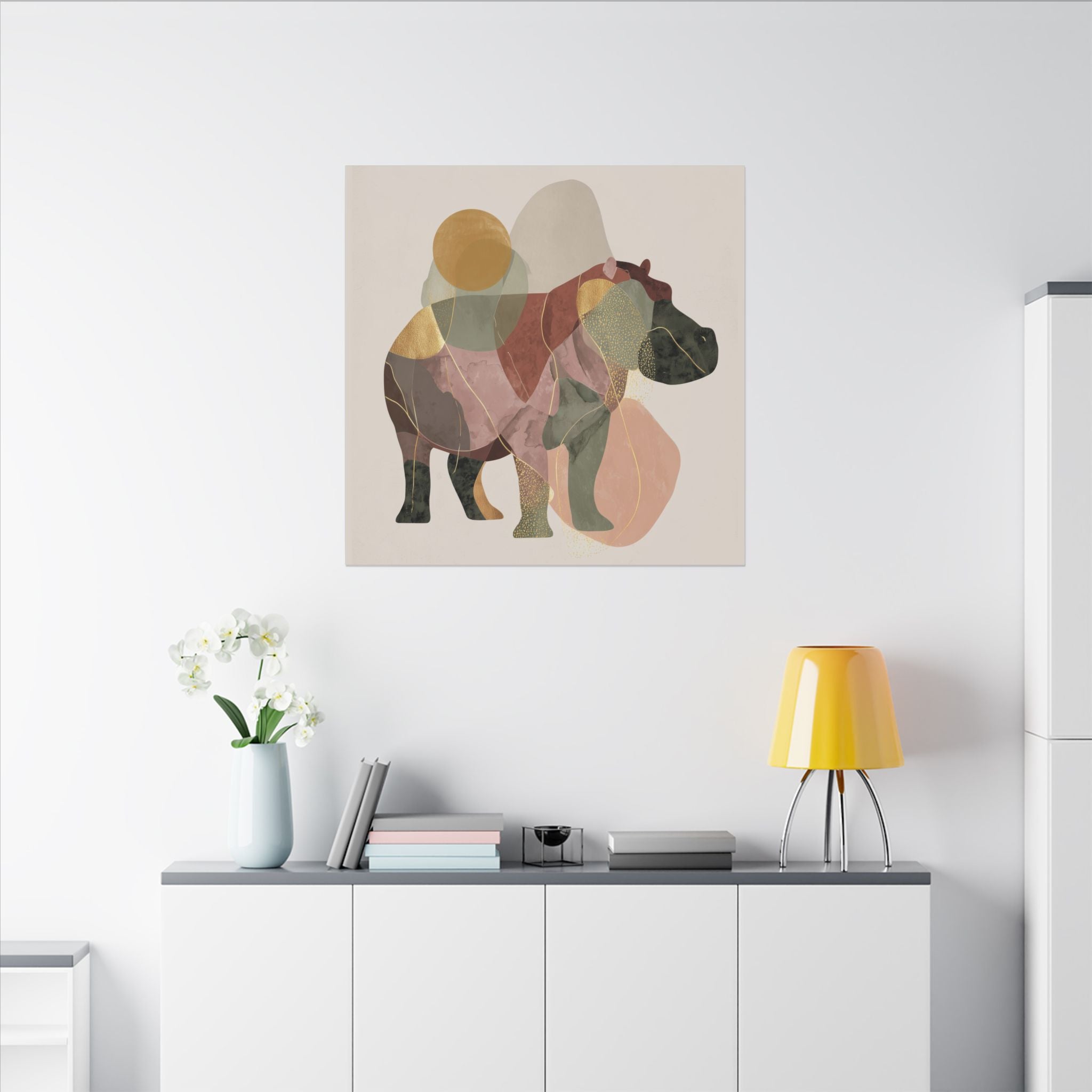 Geometric Hippo: Abstract Animal Art, Minimalist Pastel Composition   |    Custom Orders Available