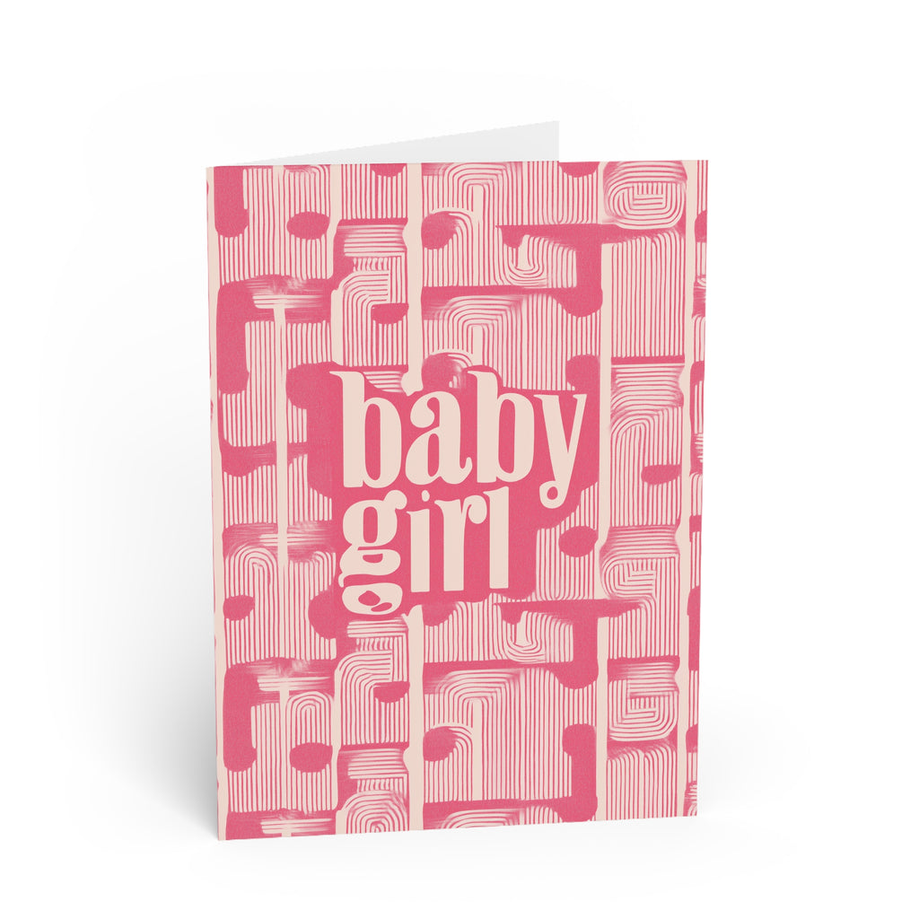 Baby Girl Greeting Card — Pink Retro Pattern Newborn Card