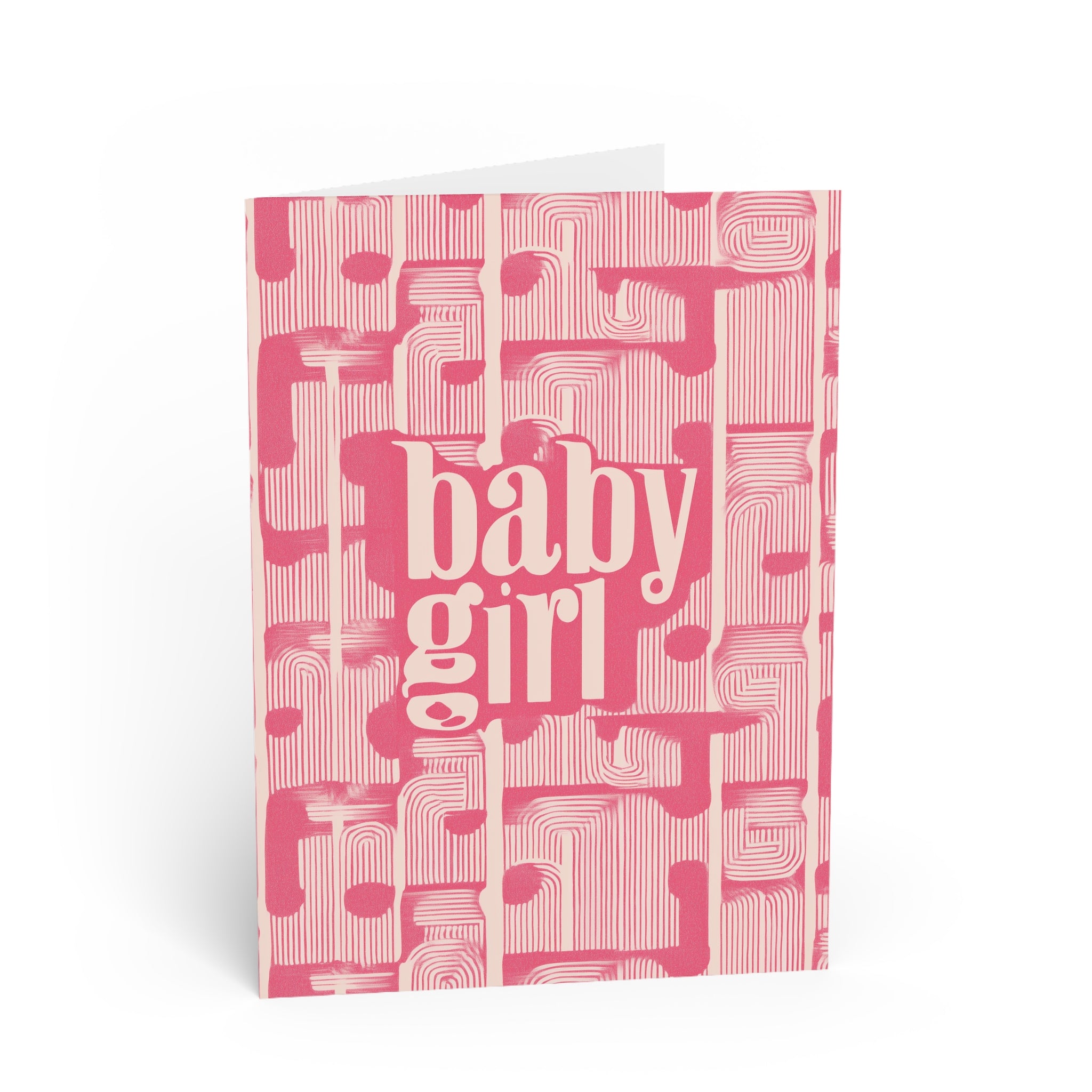 Baby Girl Greeting Card — Pink Retro Pattern Newborn Card