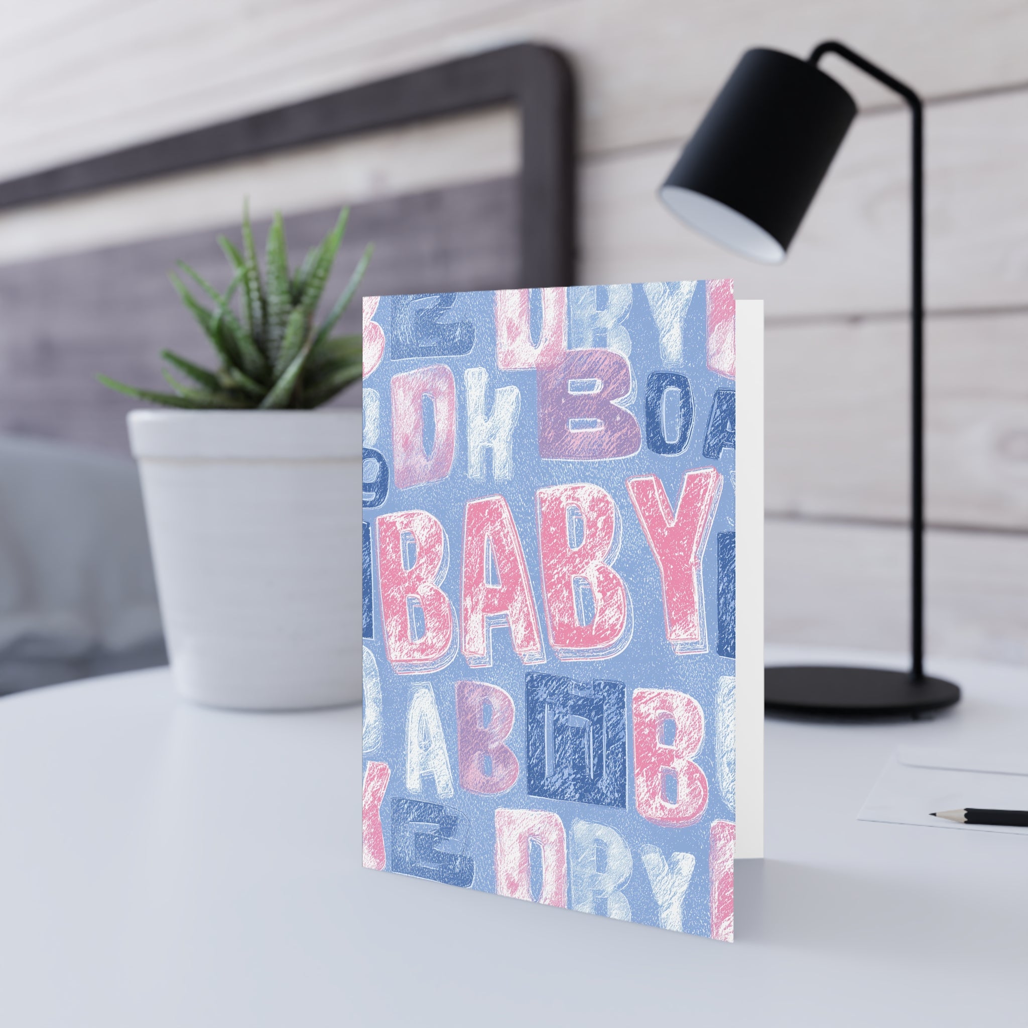 Baby Blocks Greeting Card — Pink & Blue New Baby Announcement Card