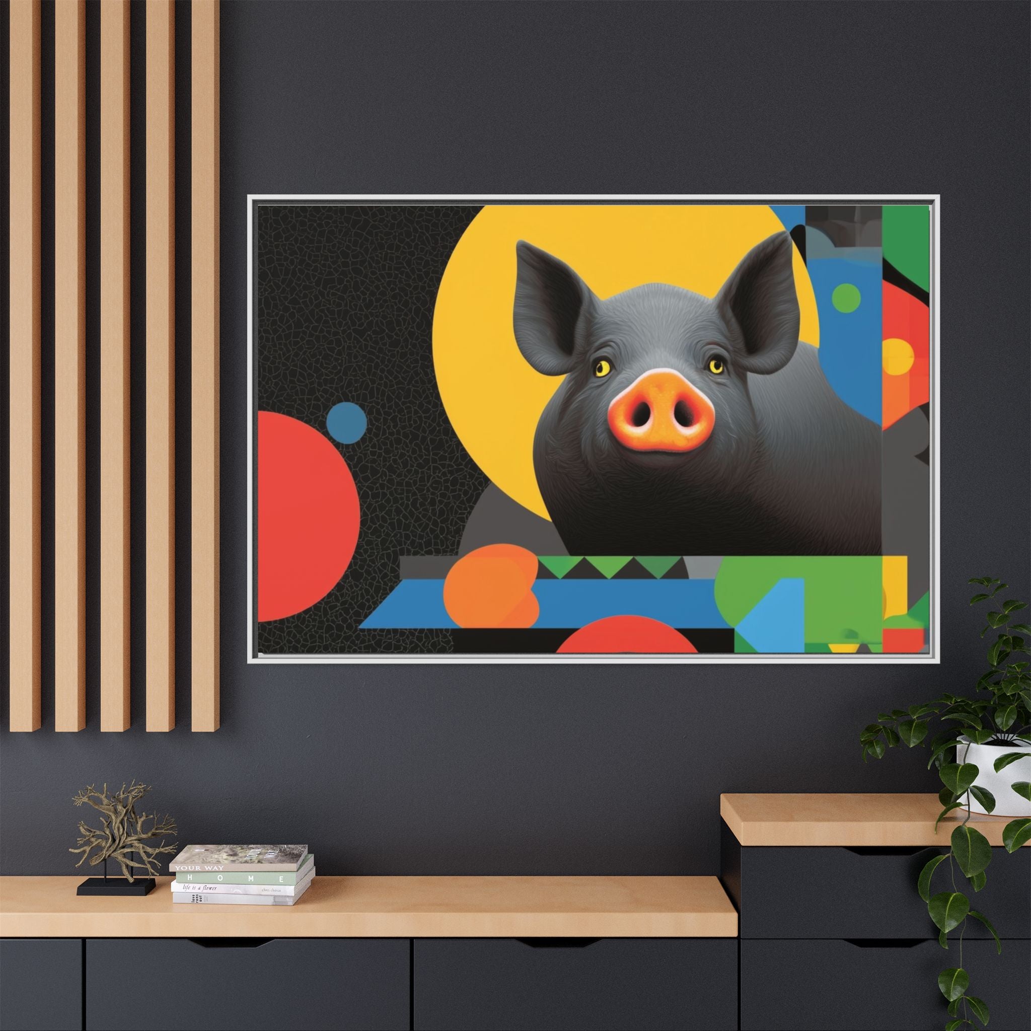 Geometric Pig Poster: Abstract Graphic Design, Colorful Modernist Composition   |    Custom Orders Available