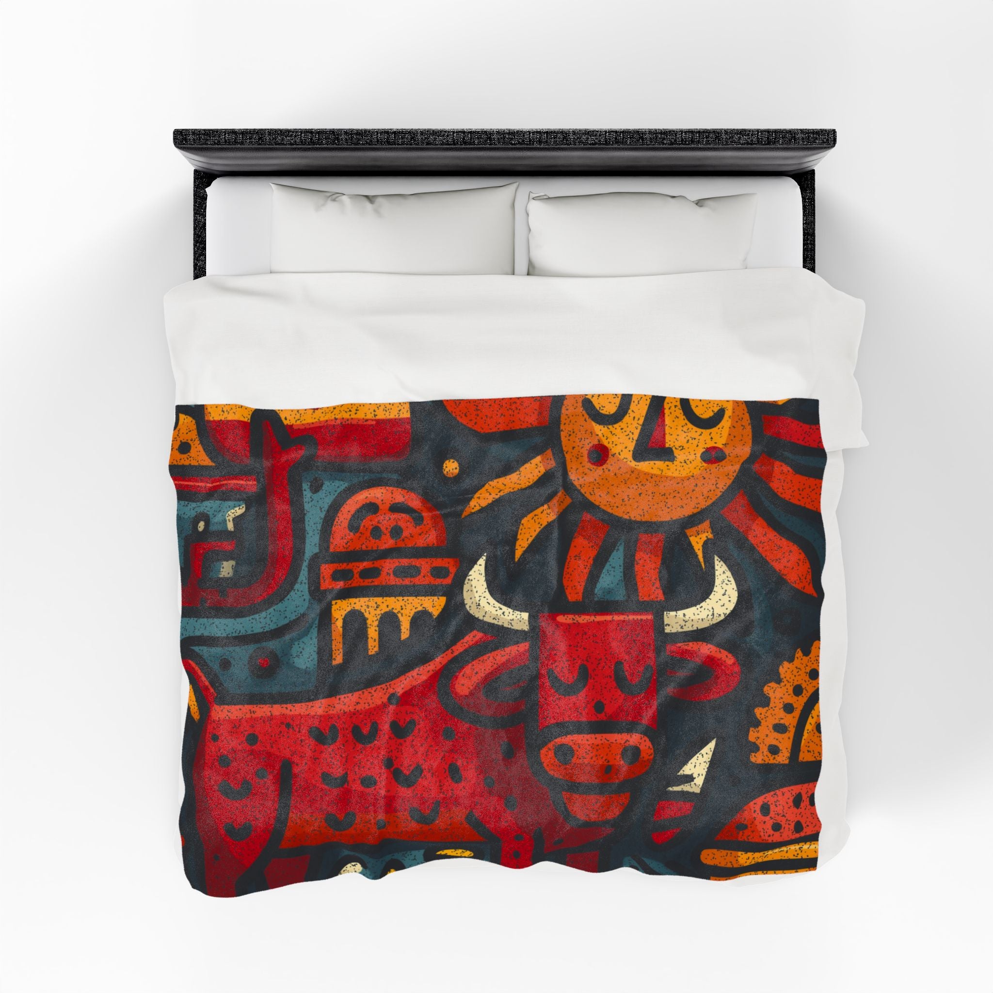 Solar Symphony Quilt Doona Duvet Cover : Geometric Folk Art Landscape, Spanish Design  |   Custom Orders Accepted