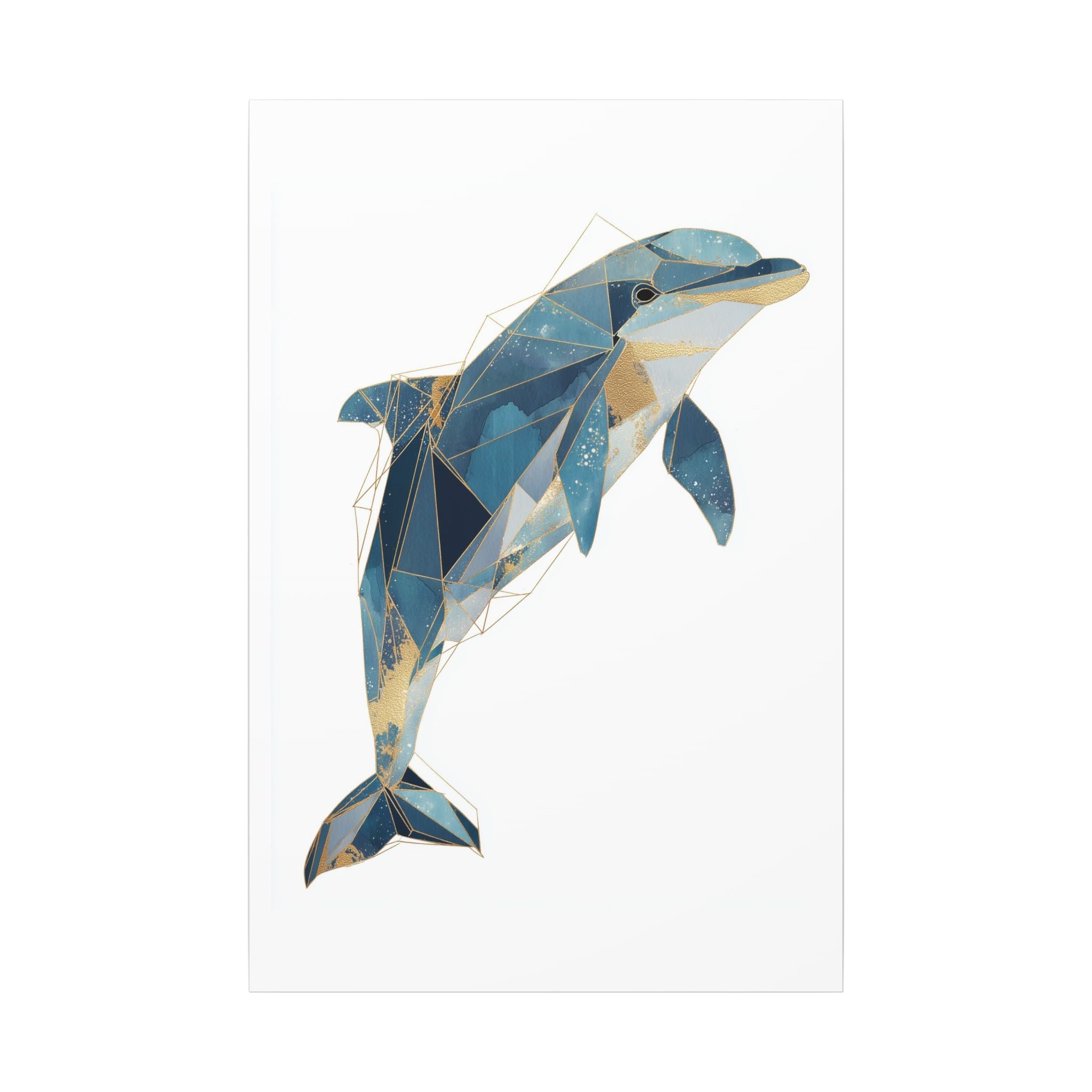 Celestial Dolphin: Geometric Marine Art, Low-Poly Oceanic Design, Blue and Gold Abstraction   |  Personalized & Custom Orders Available