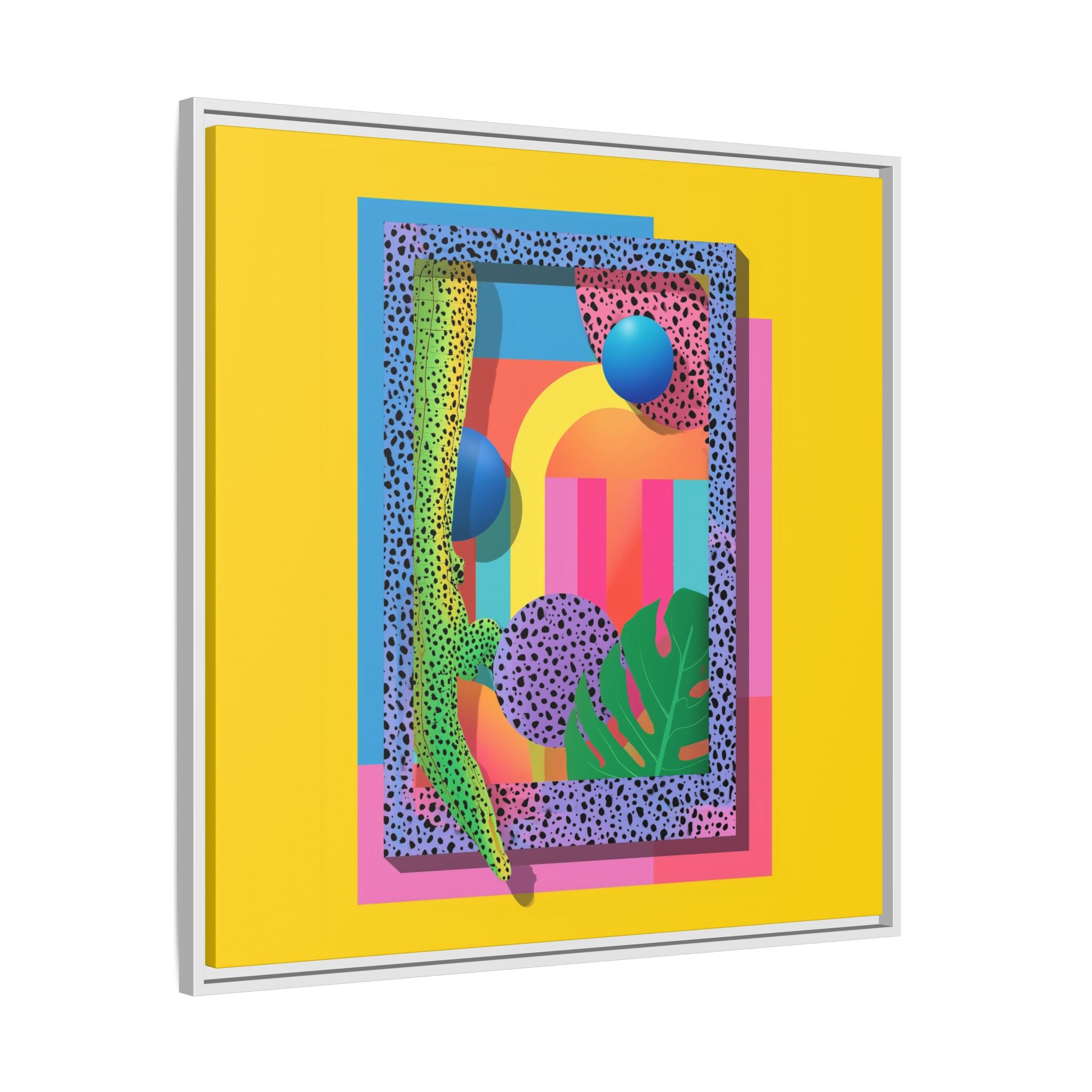 Geometric Rhythms: Abstract Layers of Color, Dimensional Shapes and Tropical Elements, Vibrant Modern Art Composition   |   Custom Orders