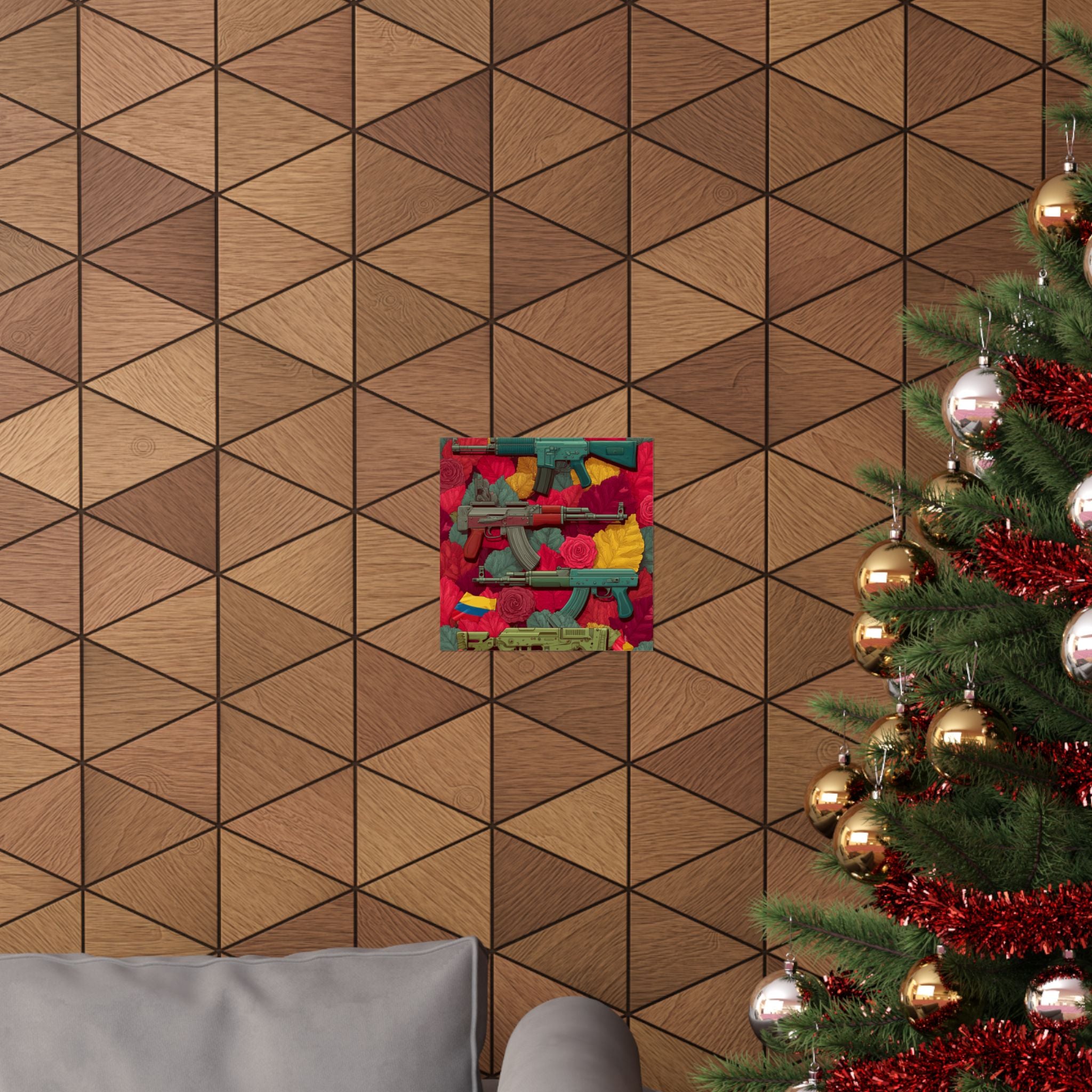 Vibrant Gun Art Vertical Poster, Unique Wall Decor, Military Theme Art, Home Office Decoration, Gift for Gun Enthusiasts