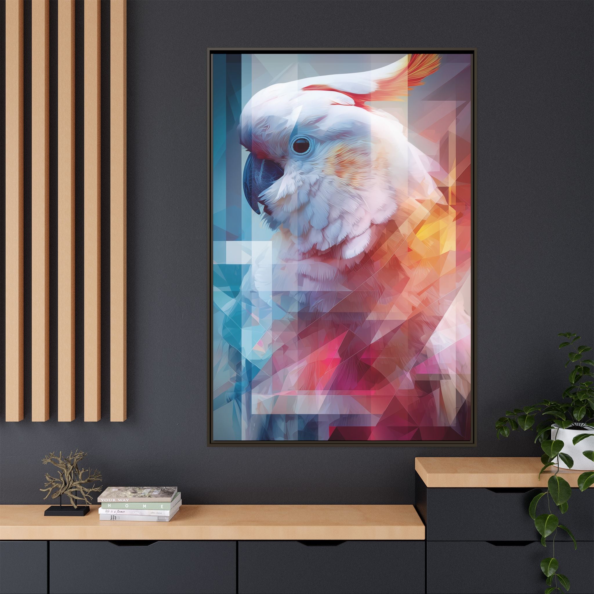Fractured Cockatoo: Geometric Wildlife Portrait, Low-Poly Digital Art   |    Custom Orders Available