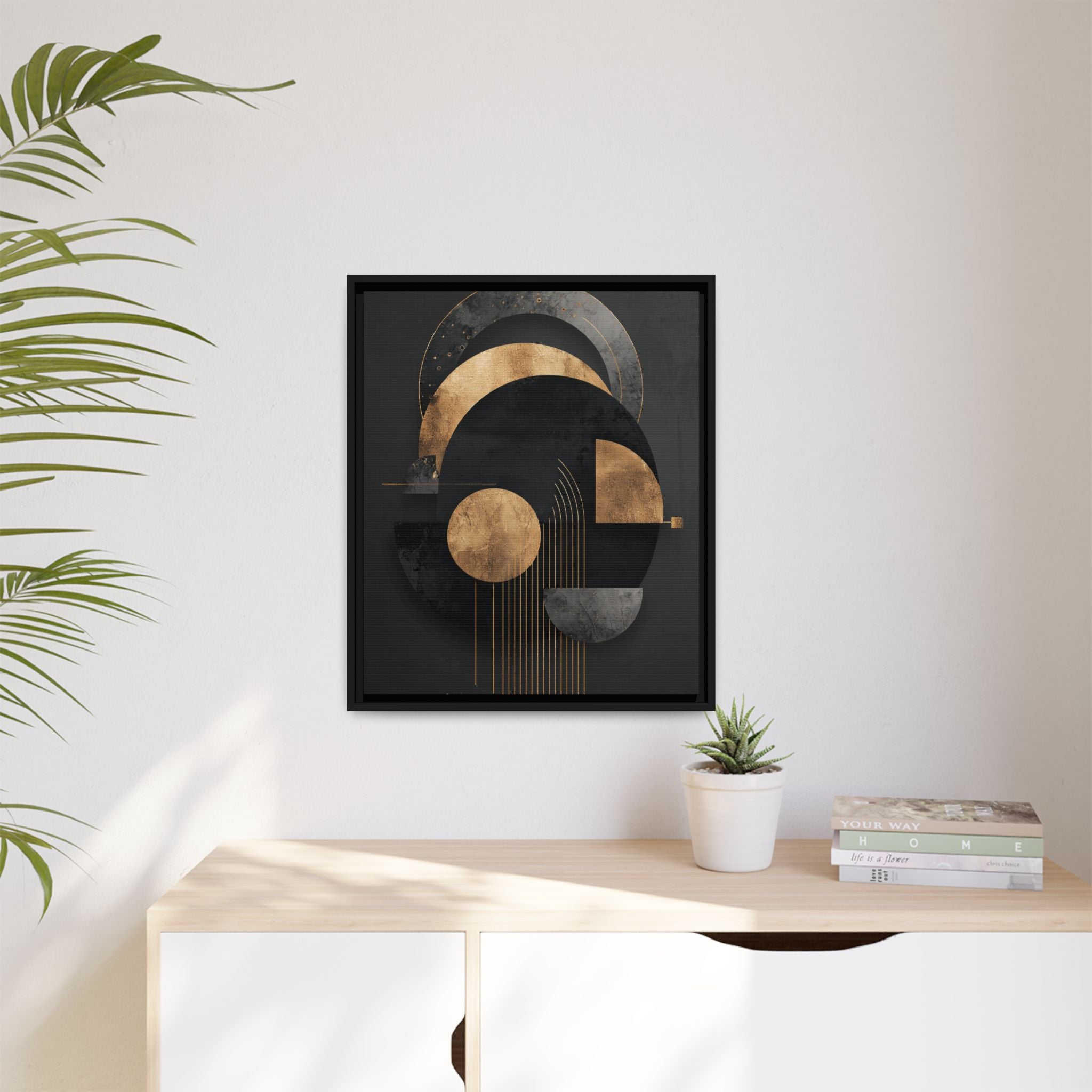 Geometric Resonance: Abstract Gold and Black Design, Minimalist Architectural Art, Modern Metallic Composition   |   Custom Orders Accepted