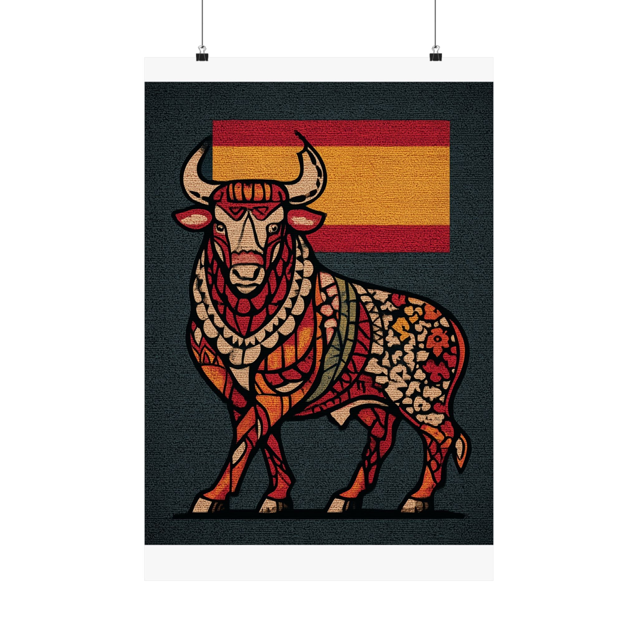 Vibrant Spanish Bull Poster, Colorful Art Print, Unique Wall Decor, Home Decoration, Gift for Art Lovers, Celebratory Decor