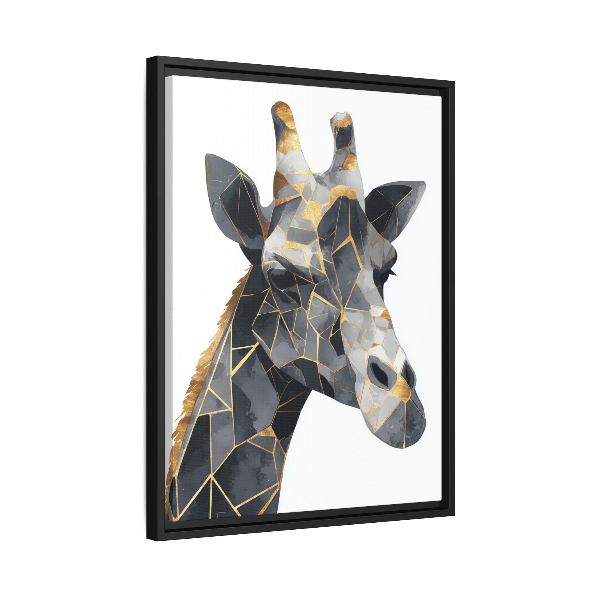 Geometric Giraffe Mosaic Framed Print : Contemporary Cubist Animal Portrait, Metallic Gold Angular Design   |   Custom Orders Available