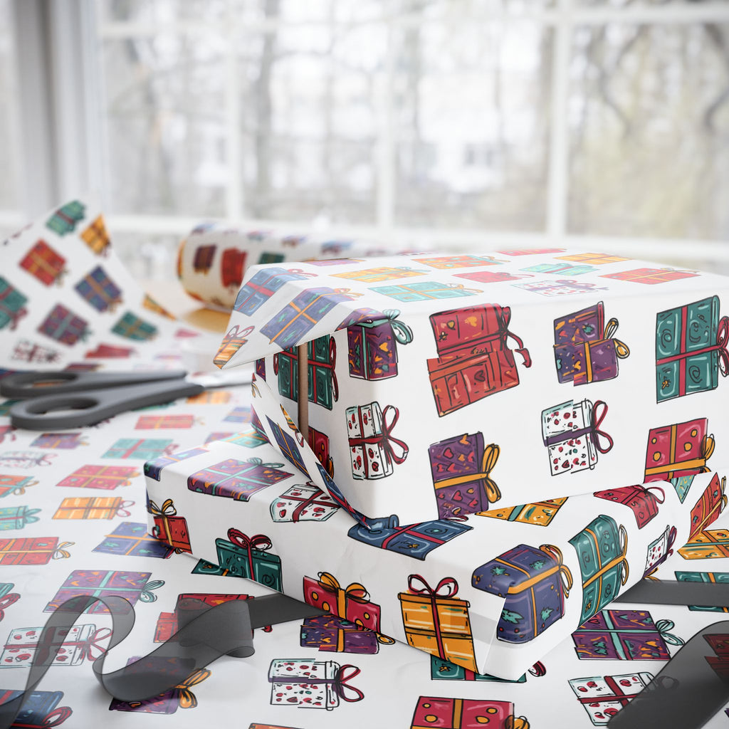 Gift Wrap Paper Roll — Colorful Hand-Drawn Presents Pattern