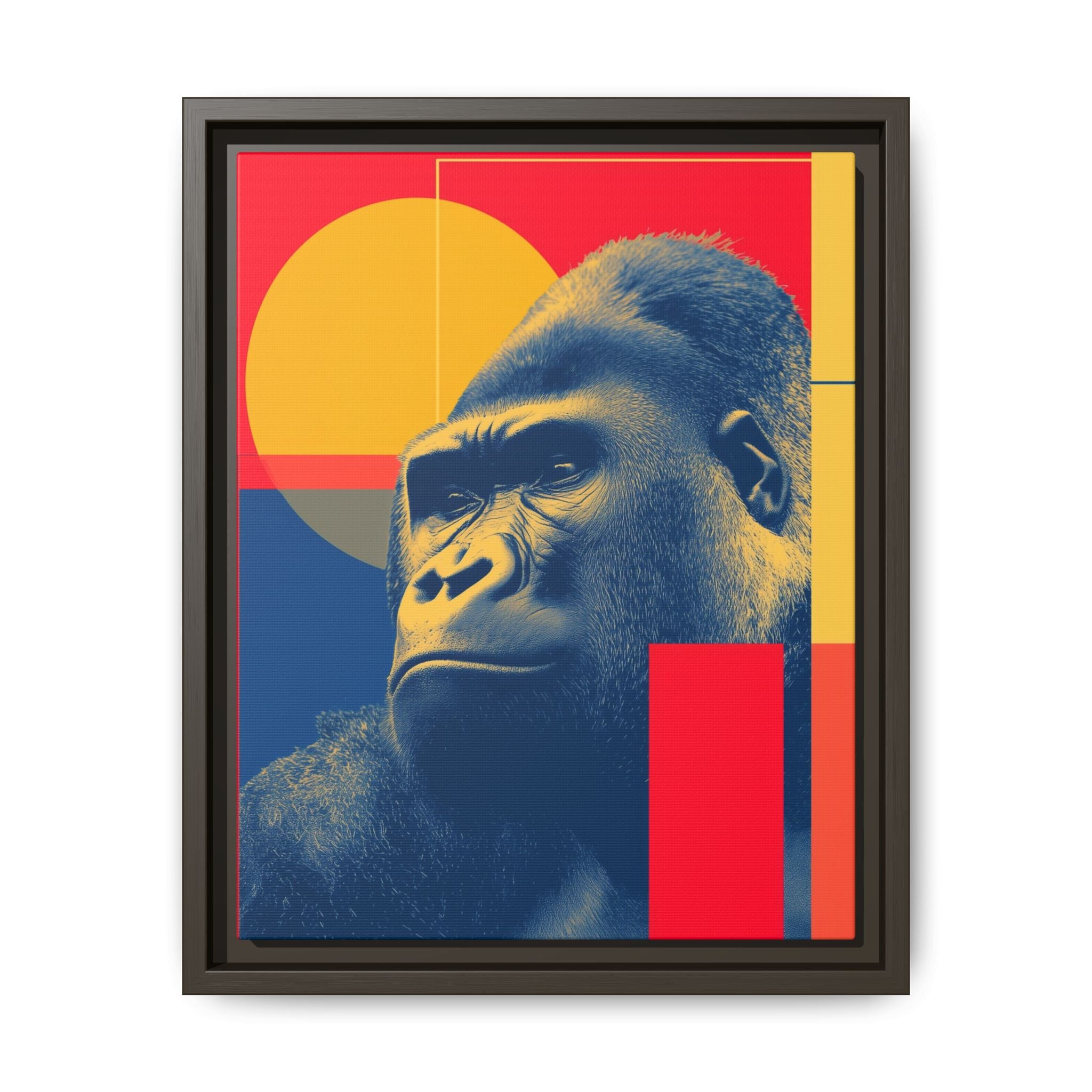 Primal Geometry: Gorilla Portrait in Blue and Yellow, Pop Art Graphic Design   |  Personalized & Custom Orders Available