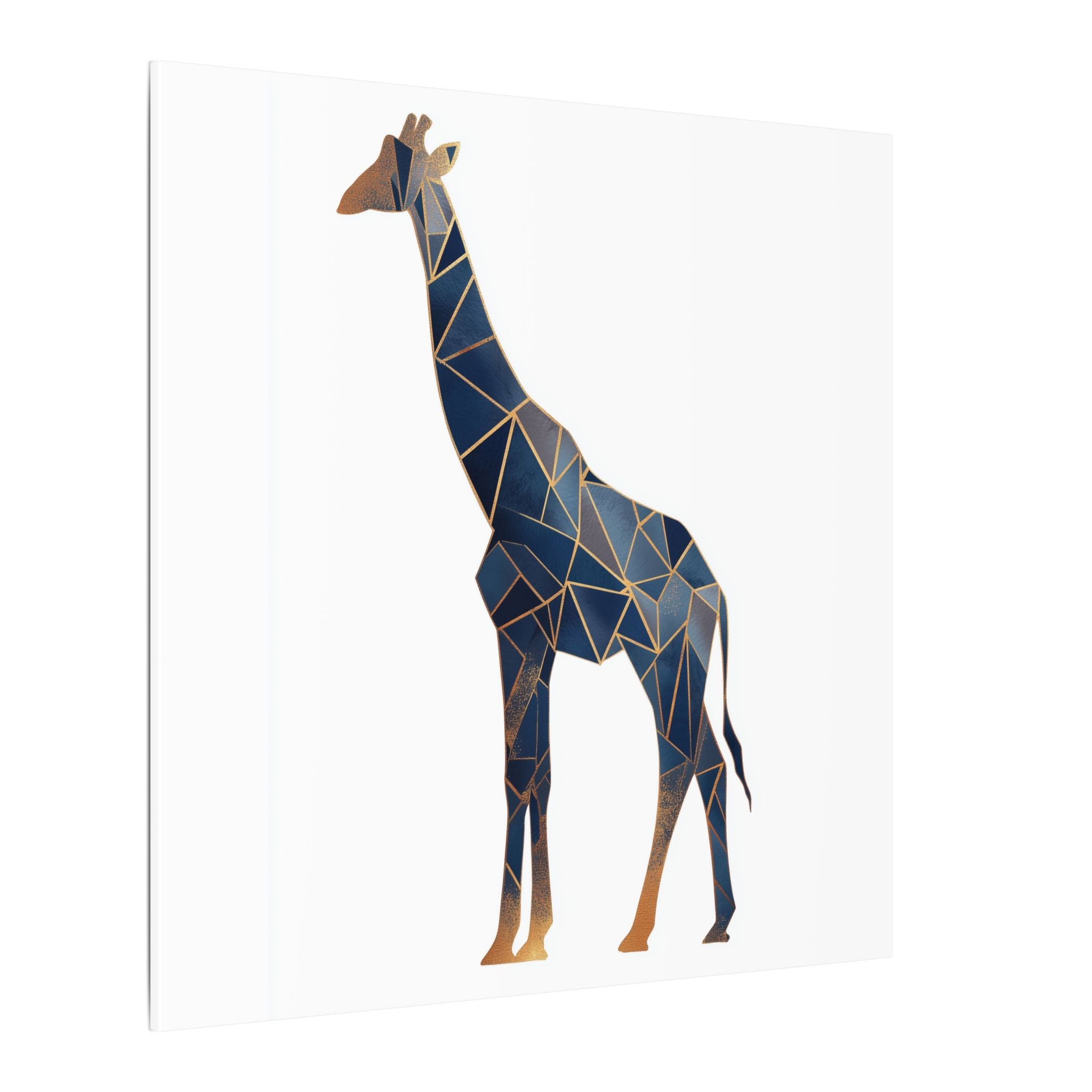 Prismatic Giraffe: Geometric Wildlife Art, Modern Mosaic Deconstruction, Angular Blue and Bronze Composition   |  Personalized & Custom