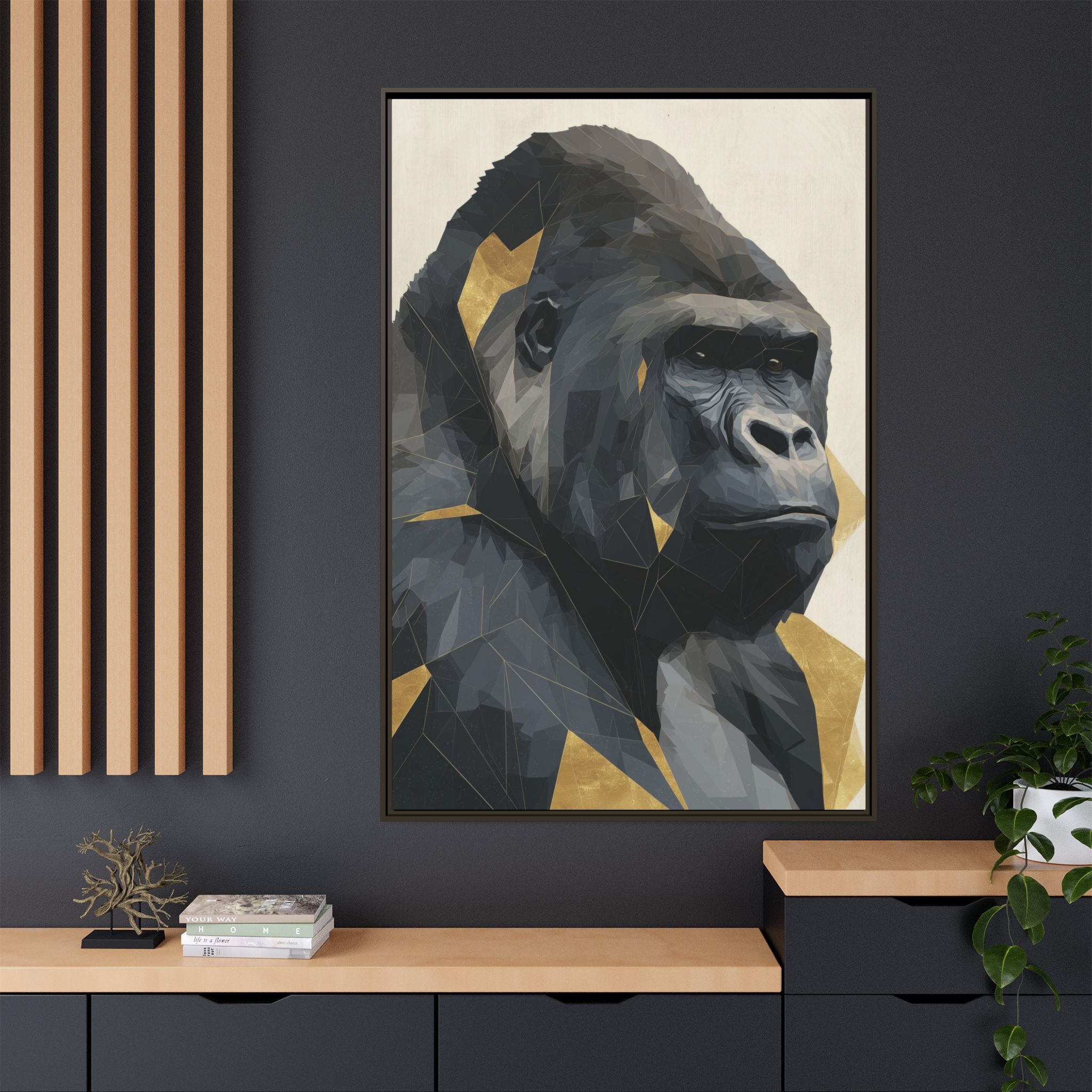 Primal Geometry: Polygonal Gorilla Portrait, Modern Metallic Wildlife Art   |  Personalized & Custom Orders Available