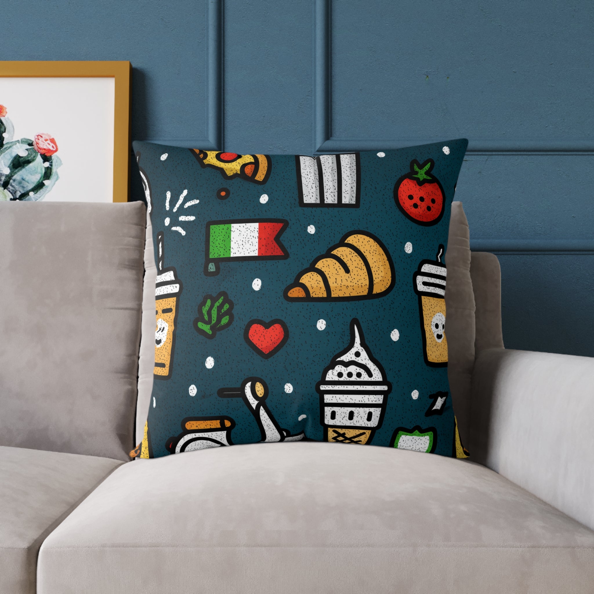 Charming Italy Themed Decorative Pillow, Cozy Couch Accent, Kitchen Decor, Gift for Food Lovers, Fun Home Accessories