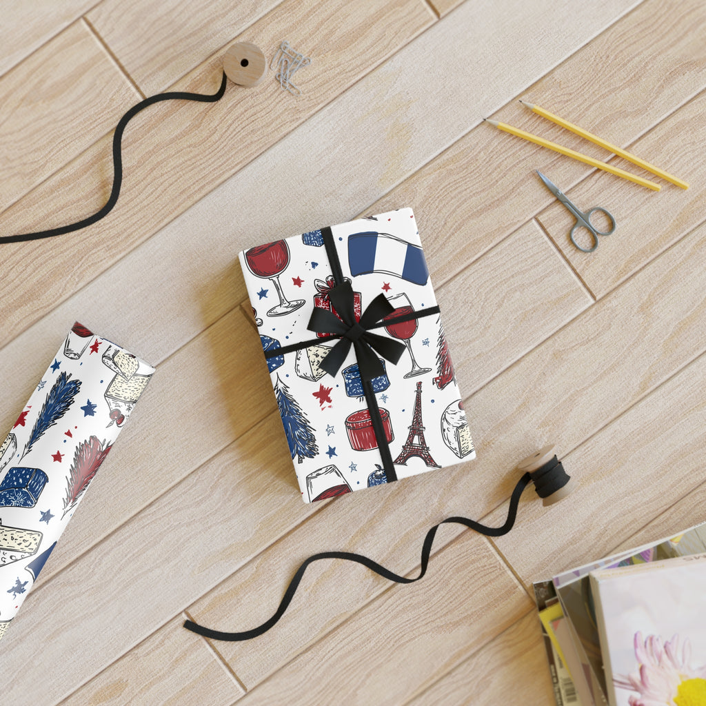Wrapping Paper Rolls, French Themed Christmas Gift Wrap, Wine and Cheese Design, Holiday Wrap, Christmas Present Wrap, Holiday Paper, French